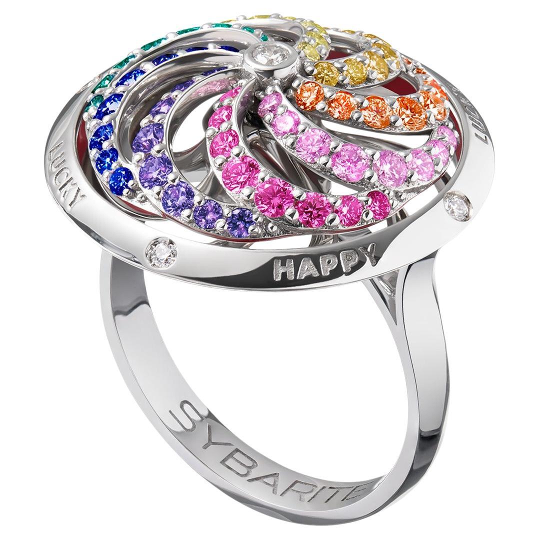 Fortune Kinetic Rainbow Ring in White Gold with White Diamonds & Precious Stones