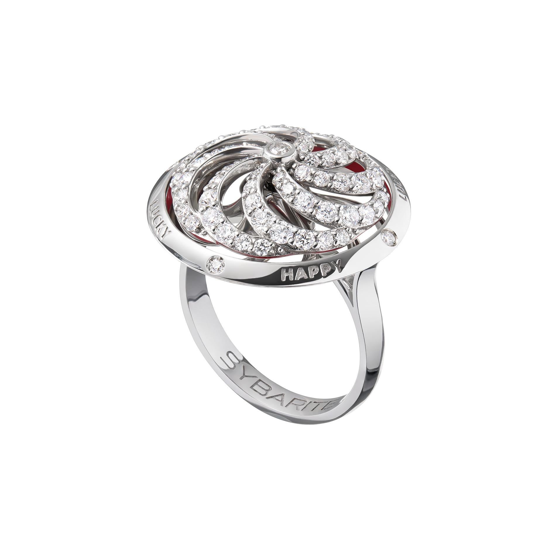Round Cut Fortune Kinetic Ring in White Gold with White Diamonds For Sale