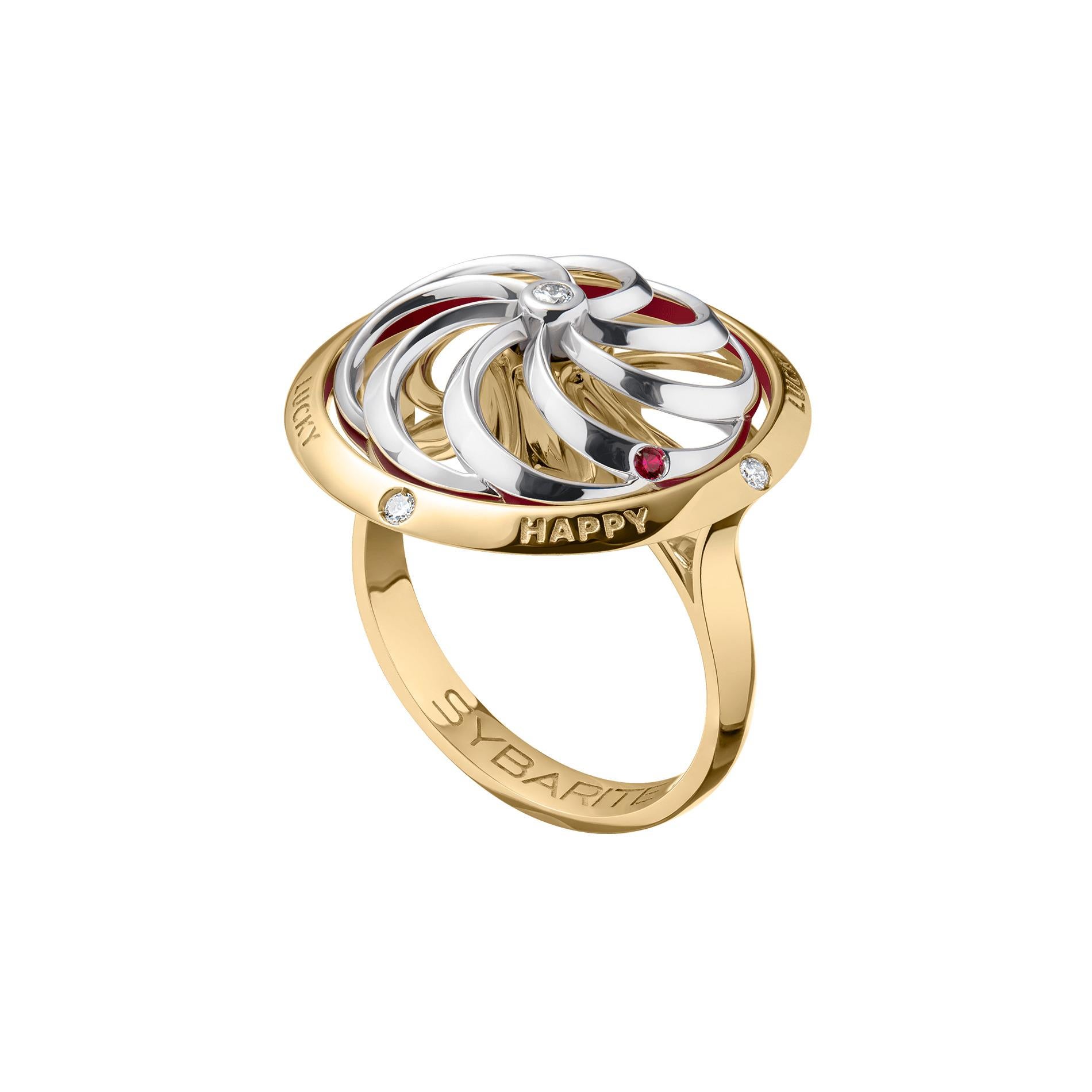 Contemporary Fortune Kinetic Ring in White & Yellow Gold For Sale