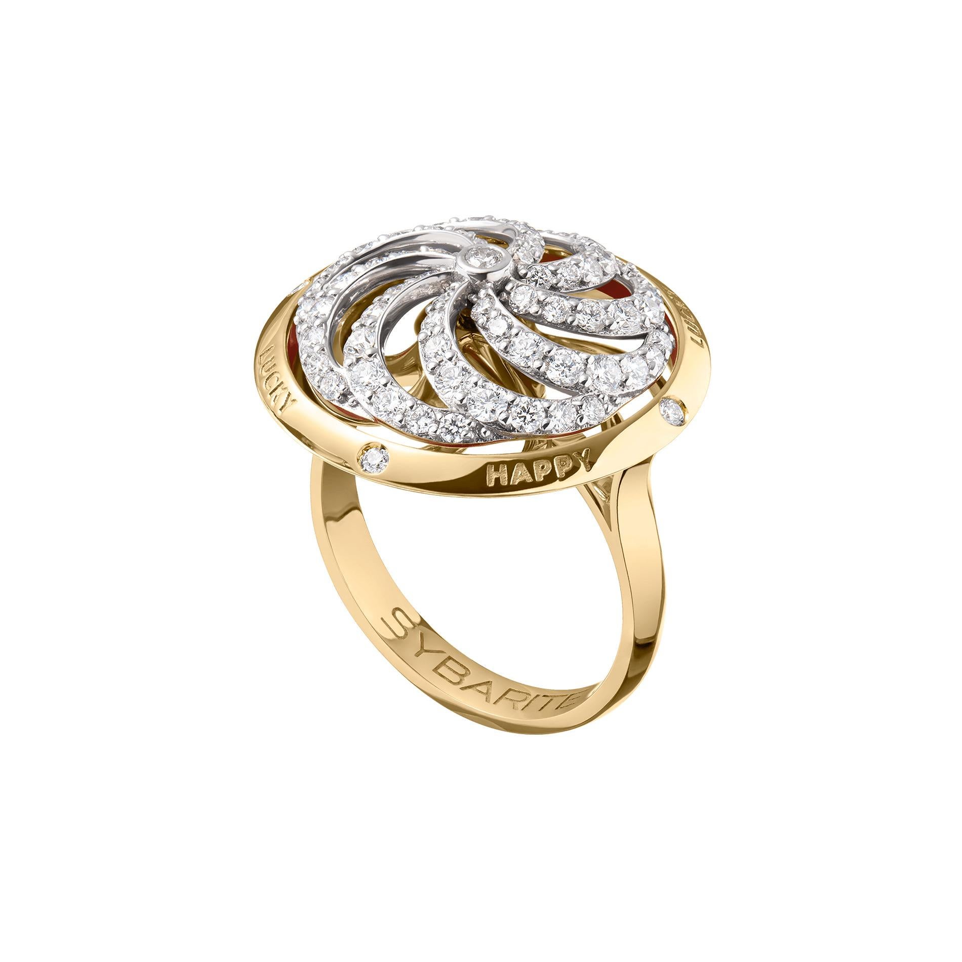 Contemporary Fortune Kinetic Ring in White & Yellow Gold with White Diamonds For Sale