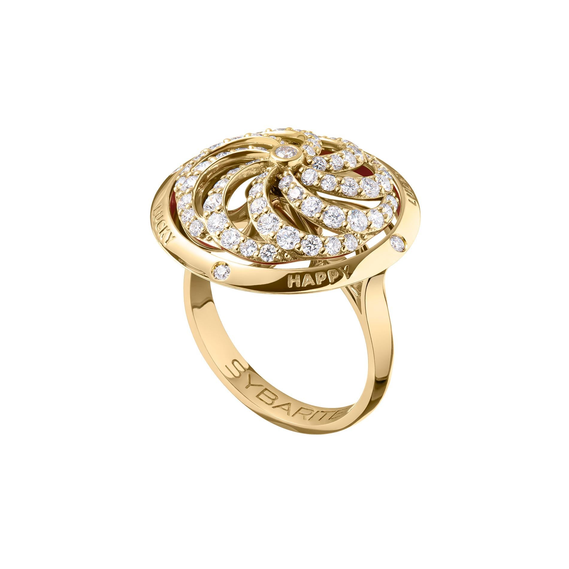 Round Cut Fortune Kinetic Ring in Yellow Gold with White Diamonds For Sale