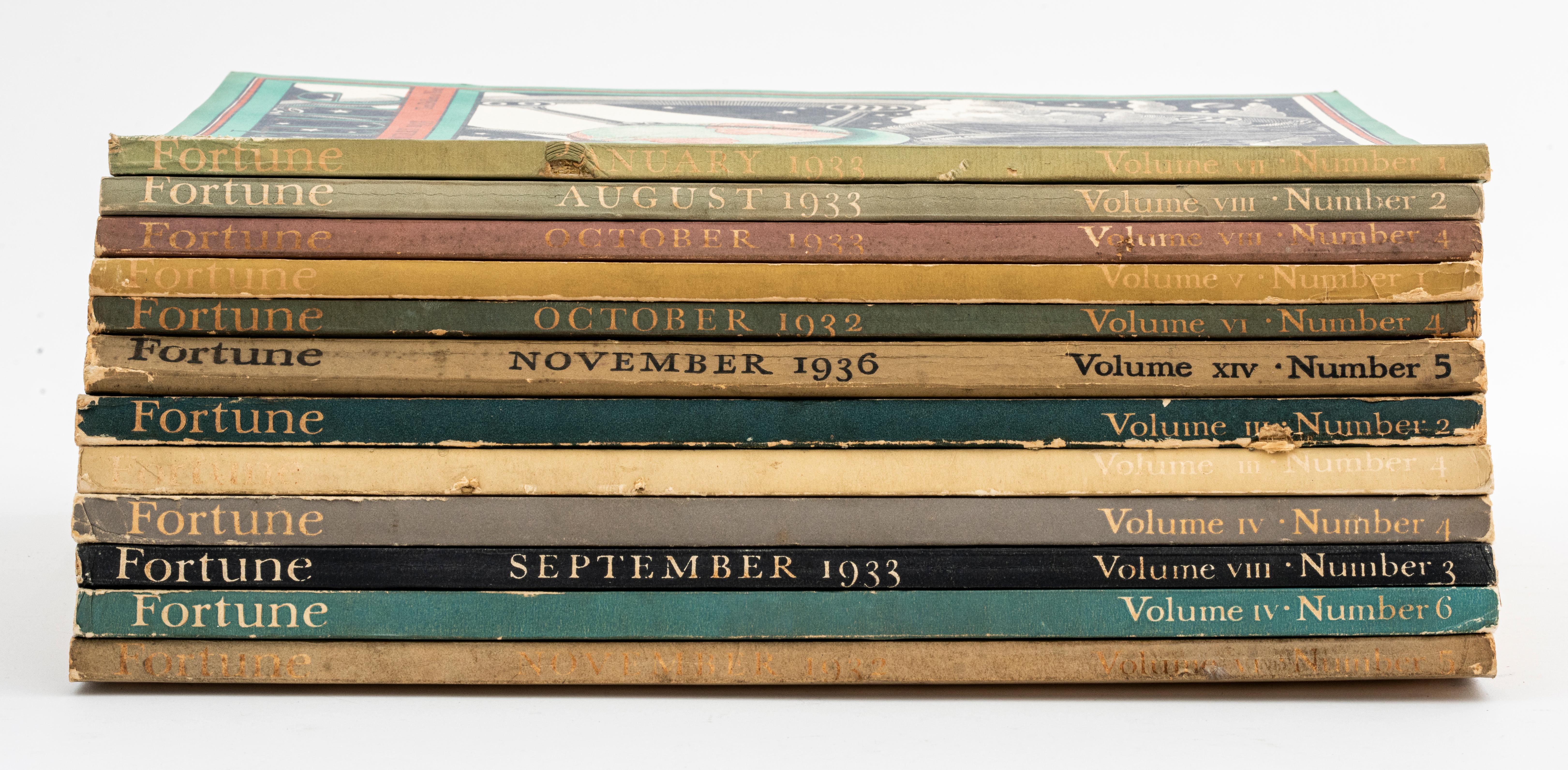 Almost a complete set of Fortune Magazines, beginning with the first issue dated February 1930 and going through 1947. The remarkable covers that are graphically stunning, the era-specific advertisements, and the in depth stories, which are fully