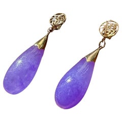 Boucles d'oreilles Fortune en Jade violet avec or jaune 14K