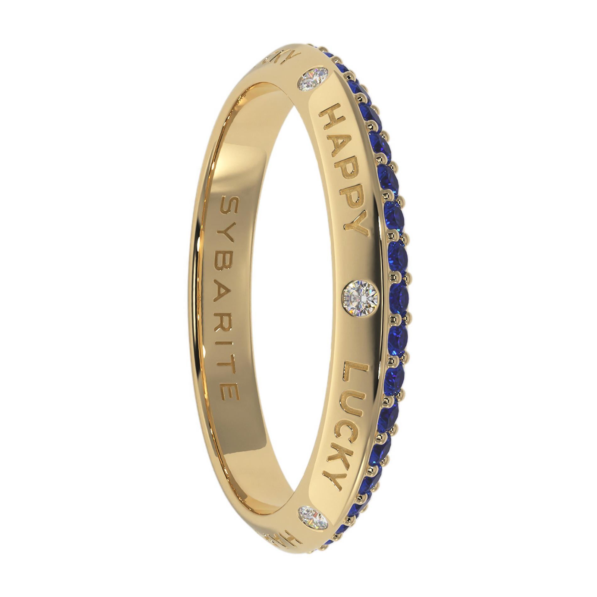 Round Cut Fortune Rainbow Band Ring Navy Blue For Sale