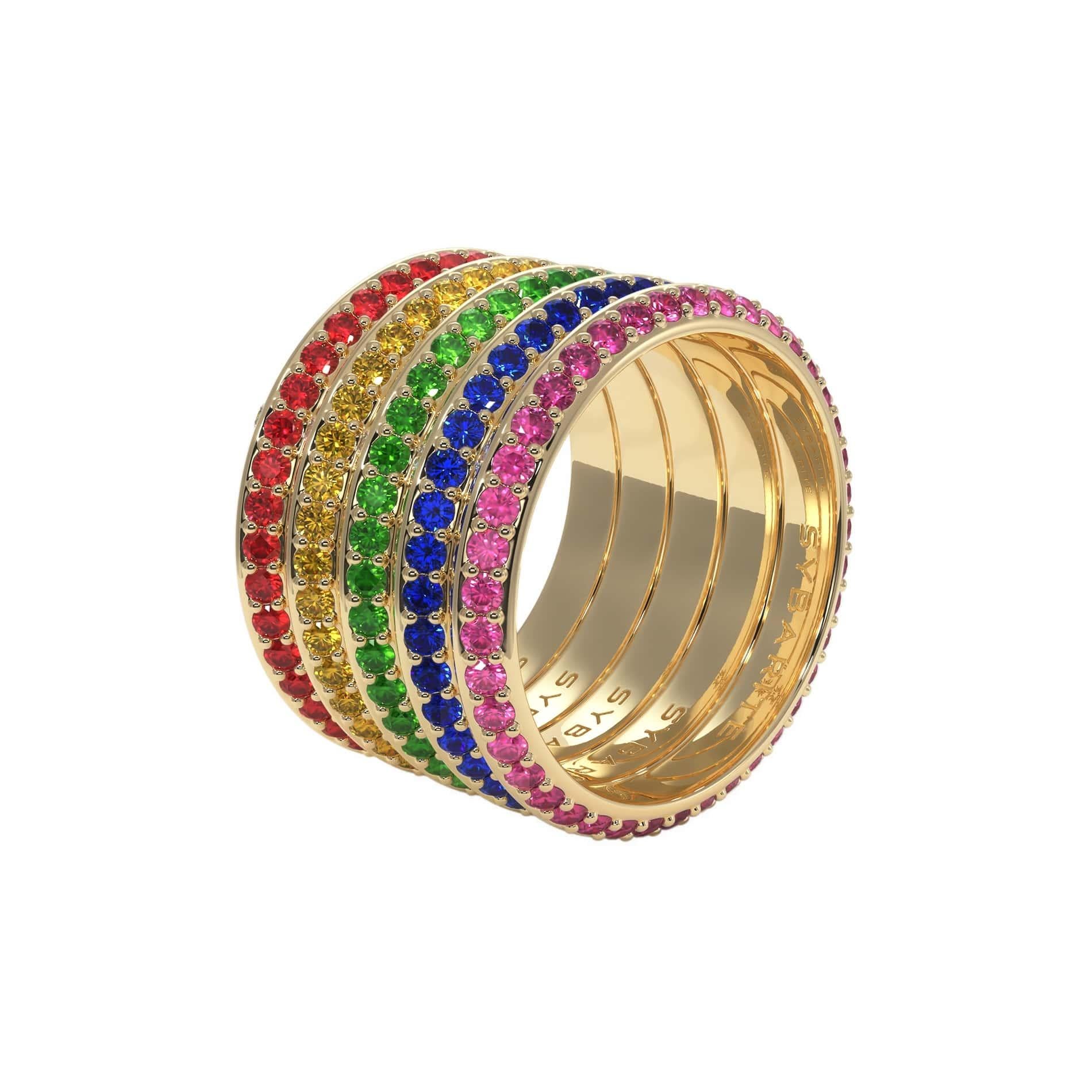 Round Cut Fortune Rainbow Band Ring Yellow For Sale