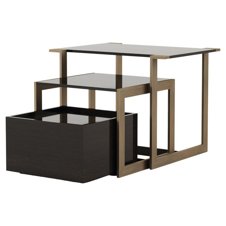 Set Fortune Side Tables made with wood and brass, Handmade by Stylish