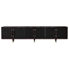 Fortune Sideboard, Black Eco-Leather with Red Lacquer Interior