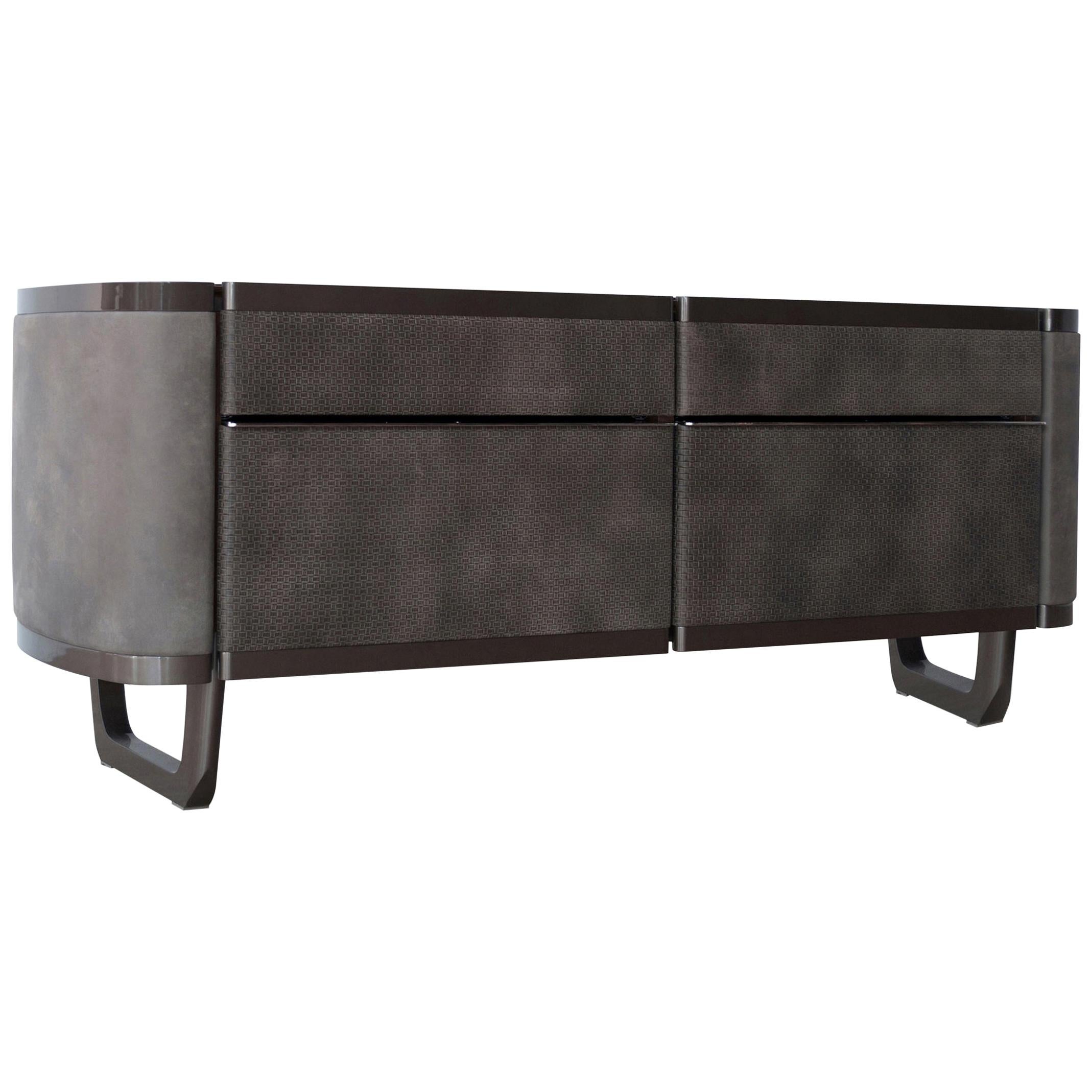 Fortune Sideboard Upholstered in Leather and Lacquered in Glossy Anthracite