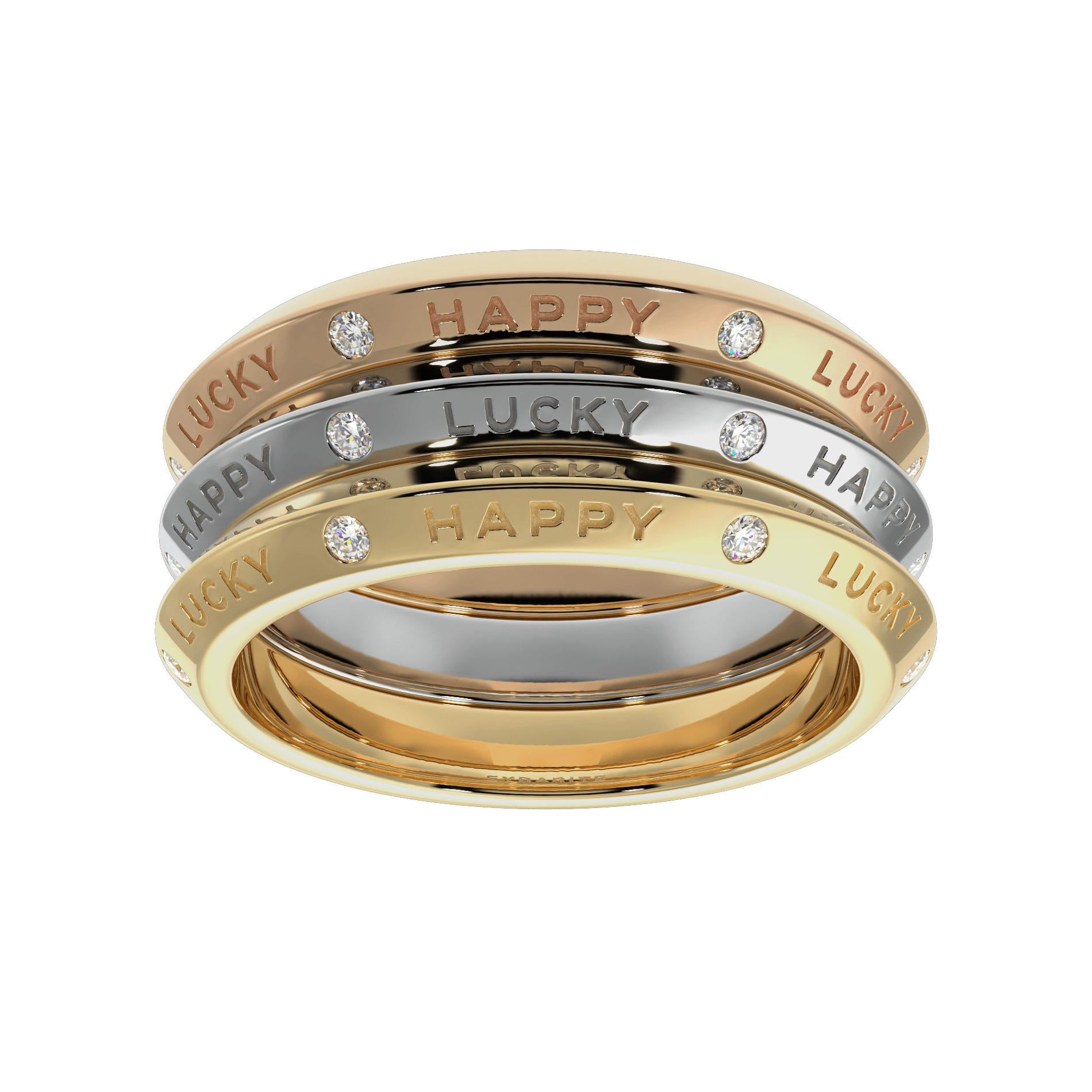 Refined and modern, the Triad ring from the Fortune collection. The brilliance of the diamonds is doubled by reflecting the polished mirror settings of the rings. Our Triad, refined in shape, has a special feature within – this is a movable