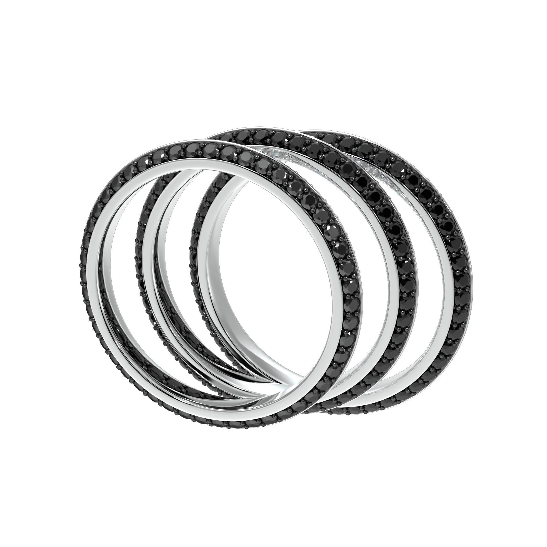Fortune Triad Ring in White Gold with White & Black Diamonds In New Condition For Sale In London, GB