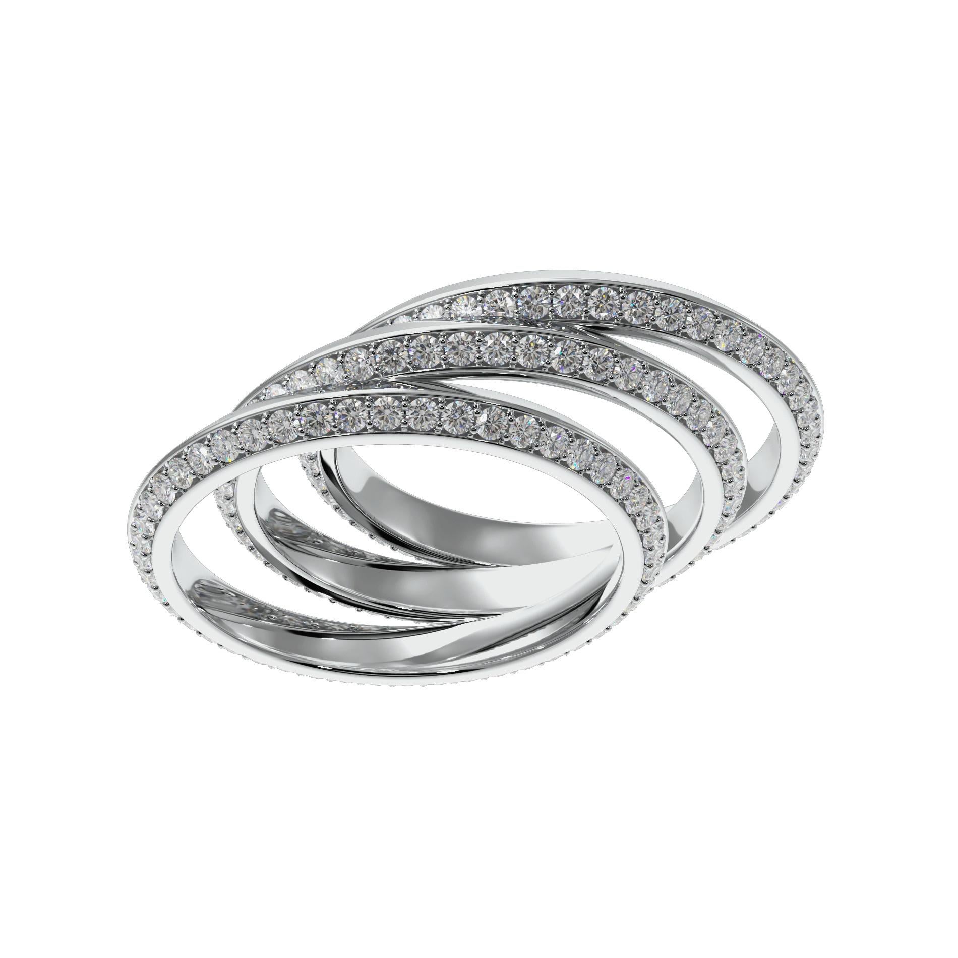Contemporary Fortune Triad Ring in White Gold with White Diamonds For Sale