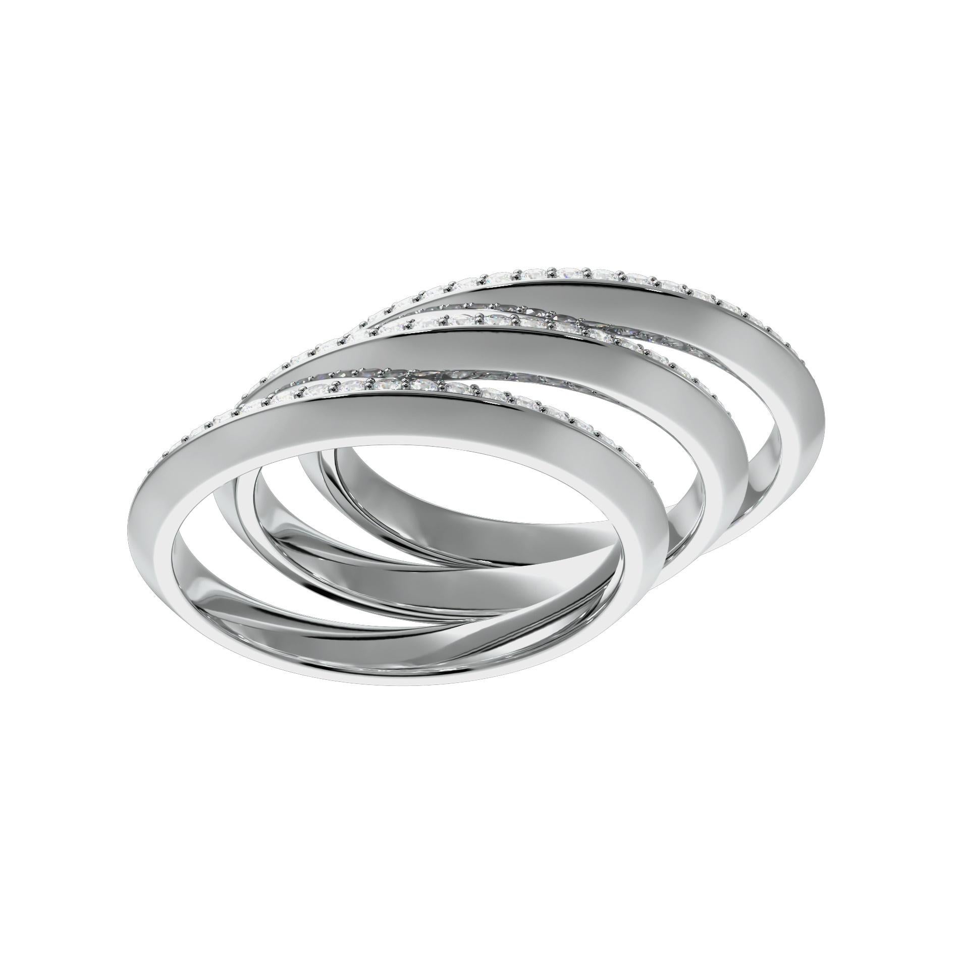 Round Cut Fortune Triad Ring in White Gold with White Diamonds For Sale