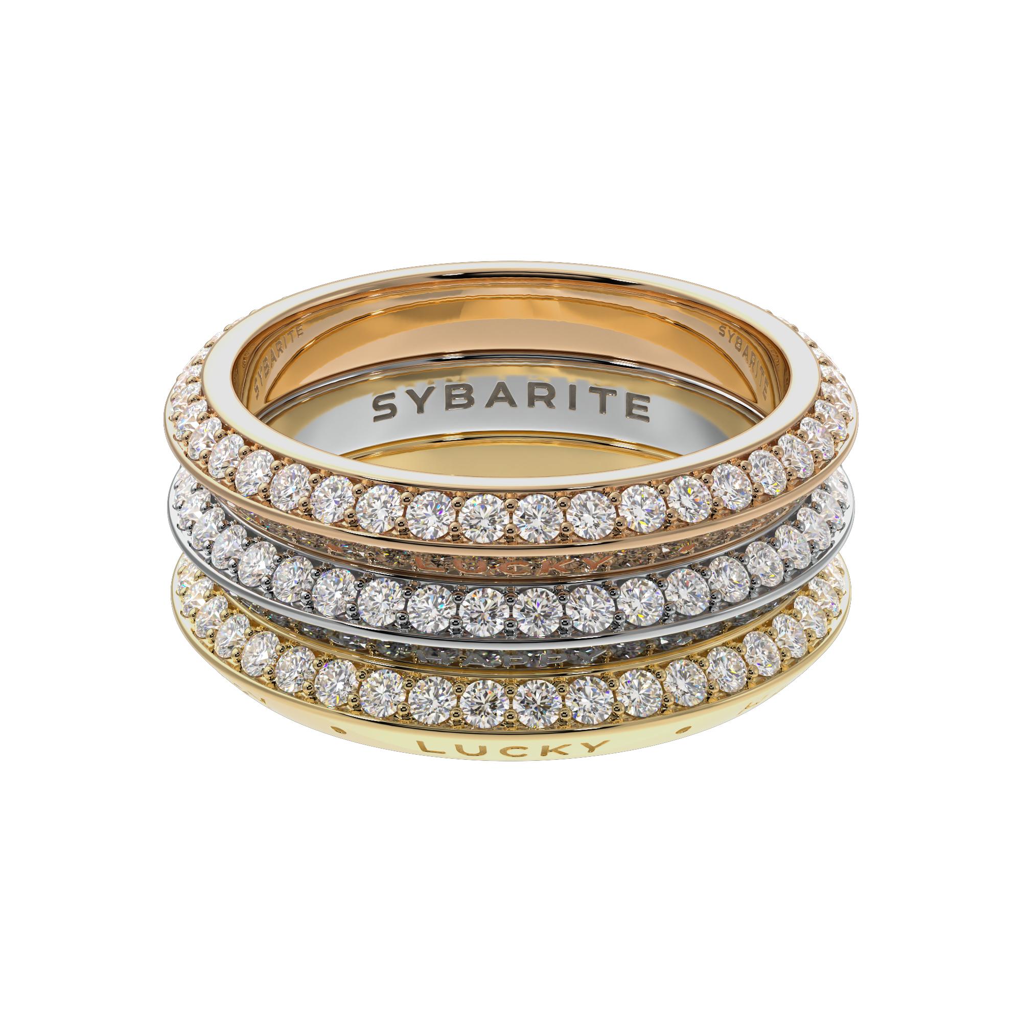 Refined and symbolic, the Triad ring from the Fortune Collection is a transformative piece of fine jewelry crafted in 18ct white, yellow, and rose gold. Weighing 8.70g and adorned with 1.55ct of brilliant white diamonds, this exceptional design