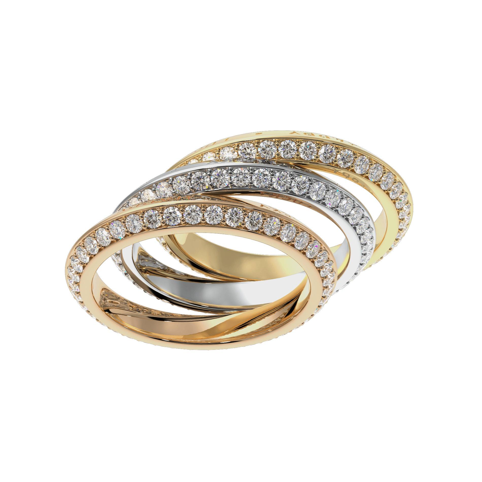 Contemporary Fortune Triad Ring with White Diamonds For Sale