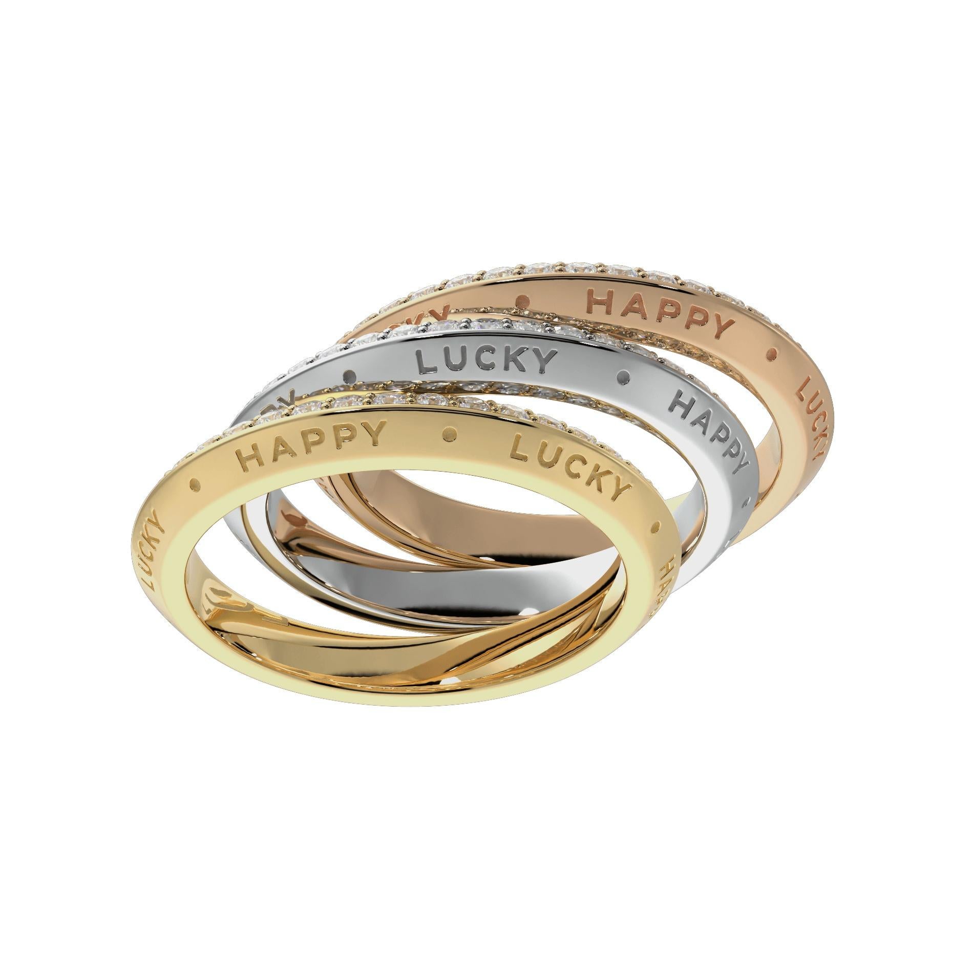 Round Cut Fortune Triad Ring with White Diamonds For Sale