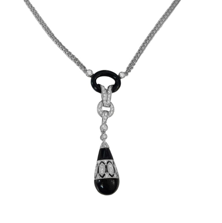 Fortunoff Black Onyx Diamond Necklace and Earrings Set in 18k White Gold For Sale at 1stDibs
