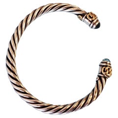 Fortunoff Kabelarmreif aus Sterling und 14k Gelbgold mit blauen Steinen