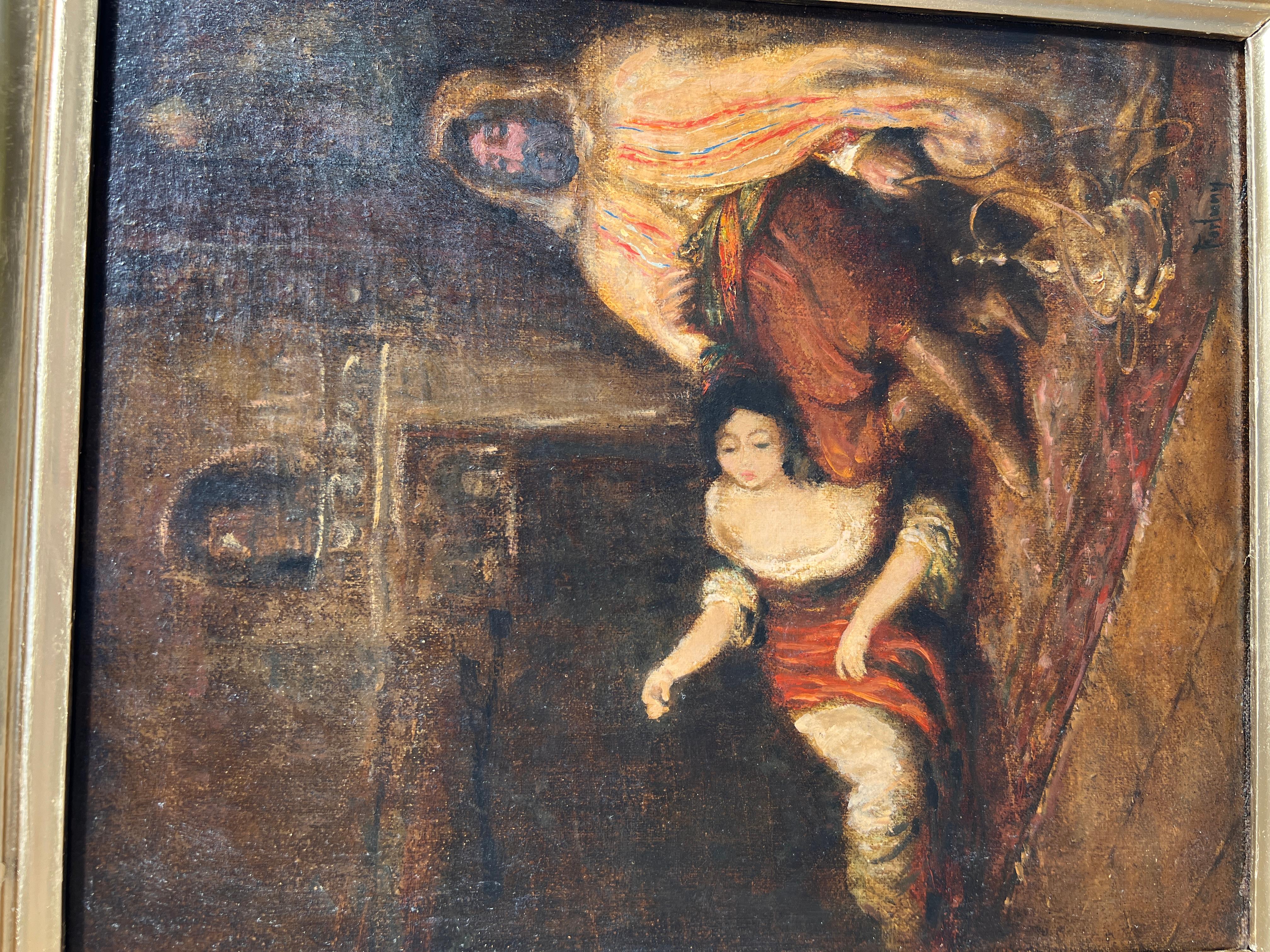 OIL SUR CANvas du 19ème Siècle, SCENE D'INTÉRIEUR ORIENTALISTE AVEC FIGURES, SIGNÉE FORtunY - Impressionnisme Painting par Fortuny