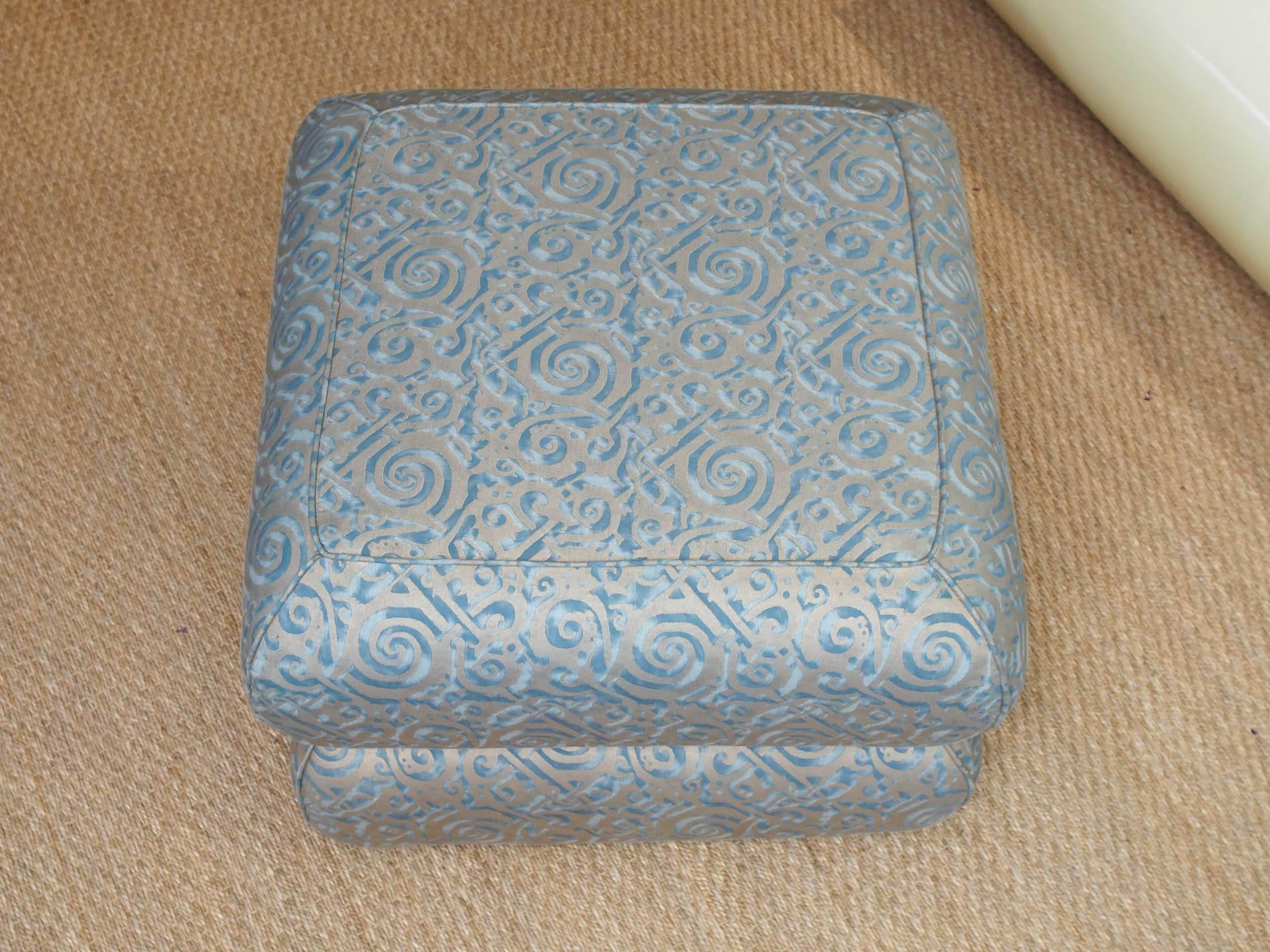 Fortuny Blue and Silvery Gold Ottoman In Good Condition In New Orleans, LA