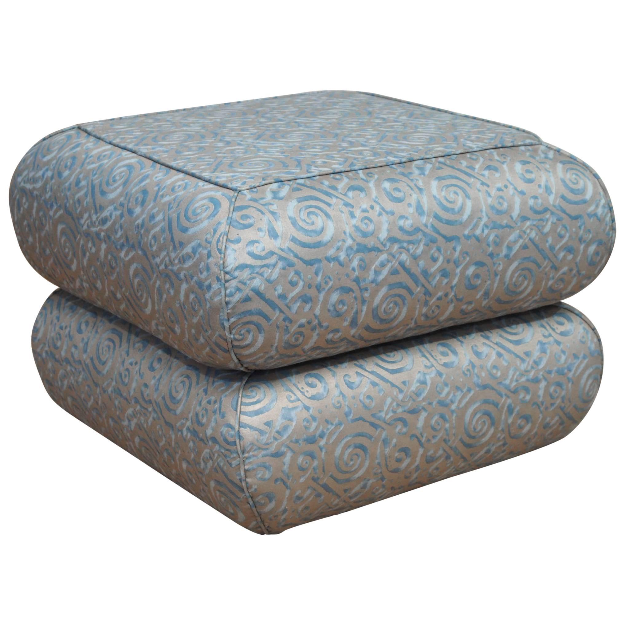 Fortuny Blue and Silvery Gold Ottoman