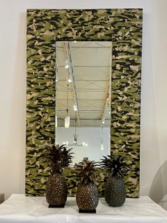 Fortuny Camouflage Style Fabric Over a Large Rectangular Mirror