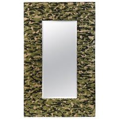 Fortuny Camouflage Style Fabric Over a Large Rectangular Mirror