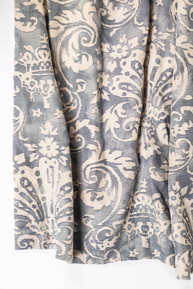 Fortuny Classic Damask Printed Cotton Drapery Panels, Set of 8 For Sale
