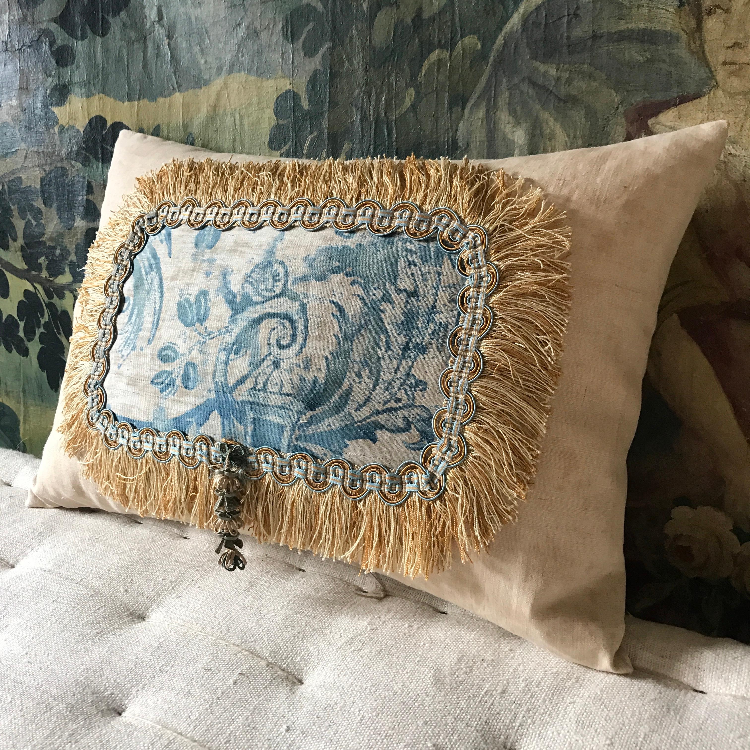 Cotton Fortuny Cushion with silk border