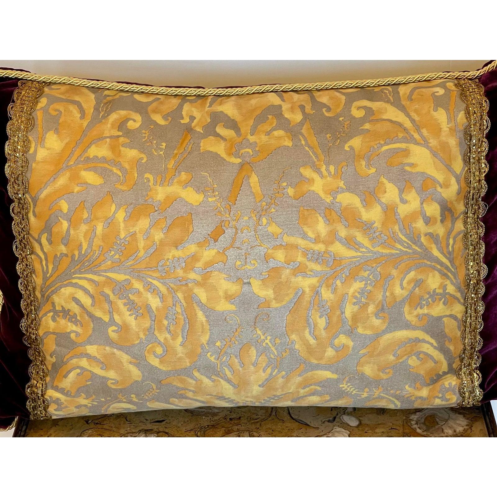 Renaissance Fortuny Down Filled Silk Velvet Throw Pillow For Sale