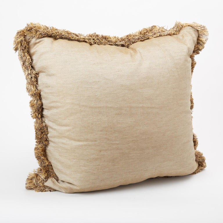 Fortuny Fabric Cushion with Brush Fringe, Vintage Fabric, Newly Made In New Condition For Sale In New York, NY