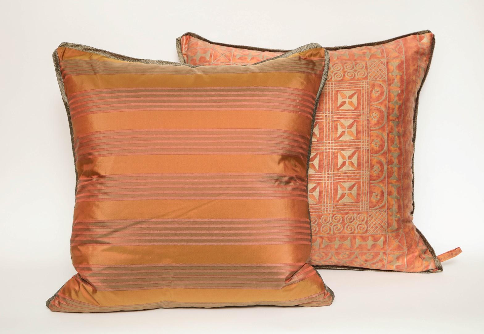 Contemporary Pair of Fortuny Fabric Cushions in the Ashanti Pattern