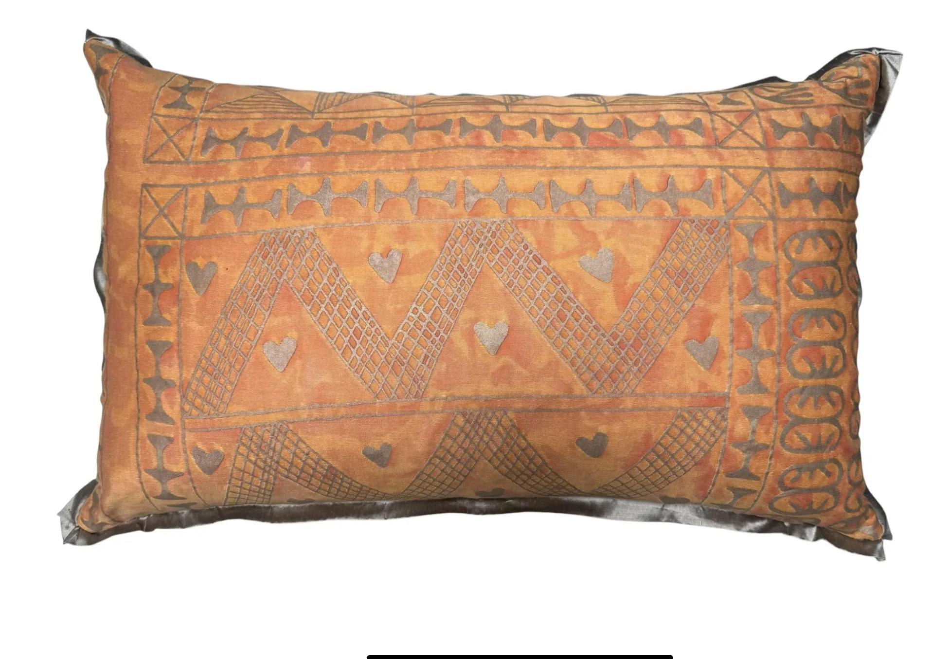 Italian Fortuny Fabric Designer Pillow Cushion in the Ashanti Pattern For Sale