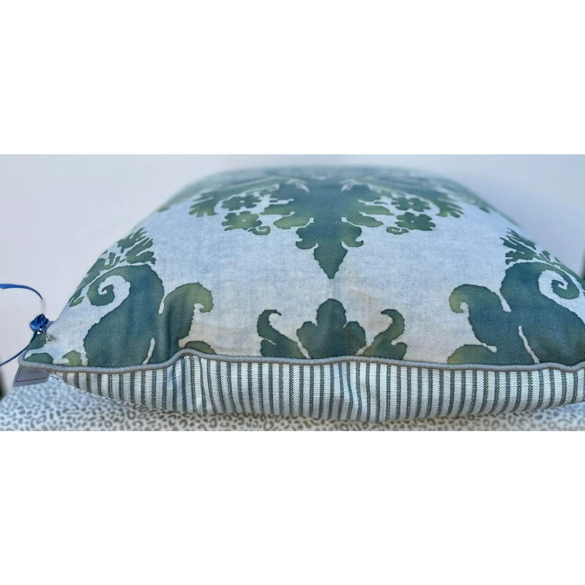 Contemporary Fortuny Italian Green Hand Printed Down Filled Feather Pillow