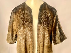 Fortuny Orientalist Style Olive Green Velvet Coat with Silver Stenciled Motifs