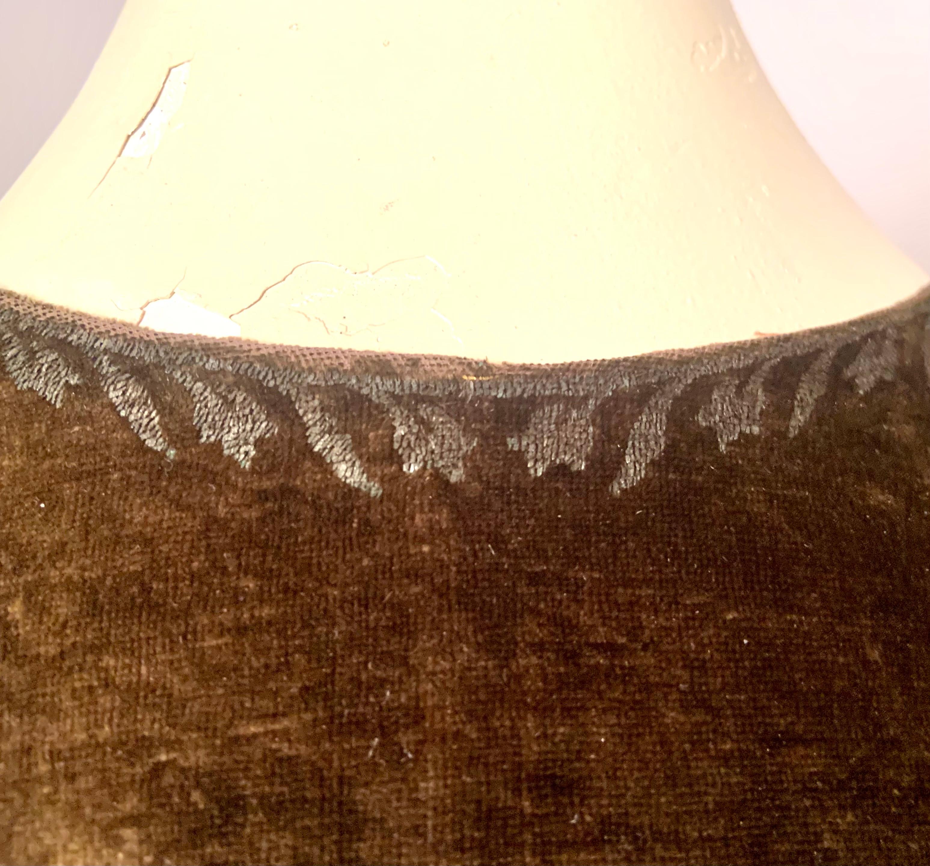 Fortuny Orientalist Style Manteau en velours vert olive avec motifs en pochoir argenté en vente 3