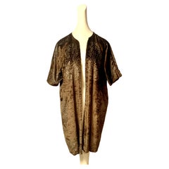 Fortuny Orientalist Style Olive Green Velvet Coat with Silver Stenciled Motifs