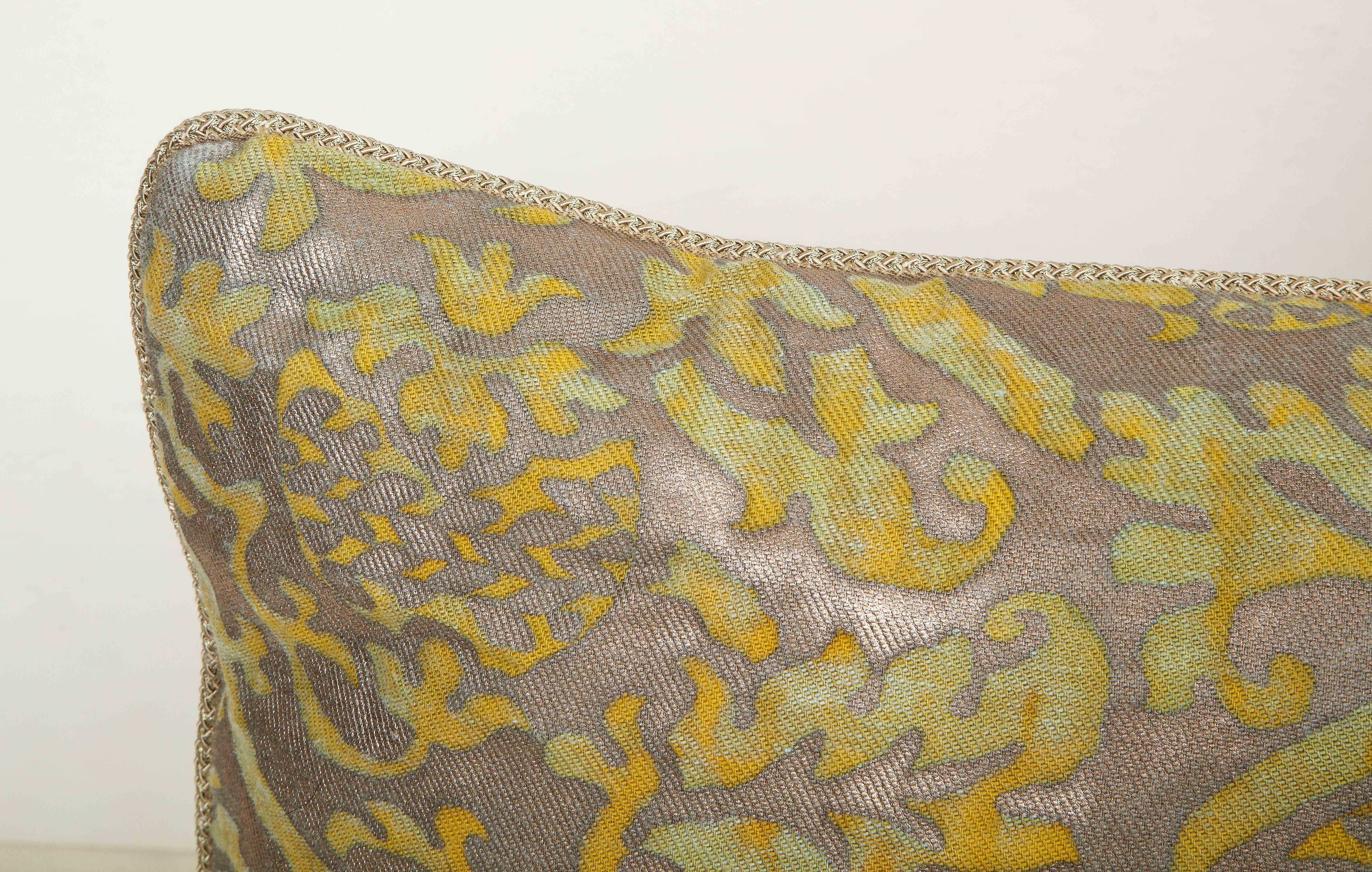 Contemporary Fortuny Pillow in Acid Green and Grey