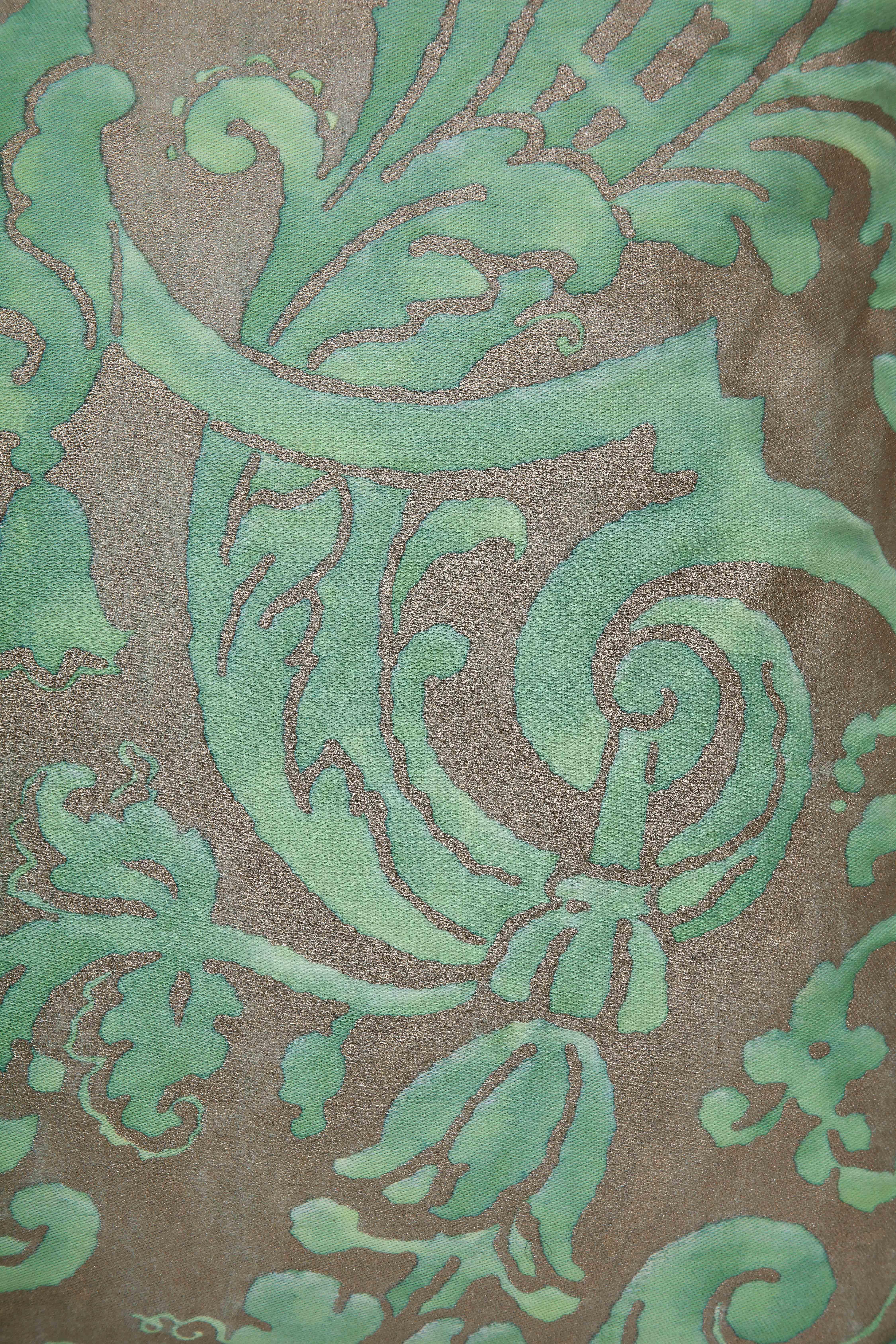 Silk Fortuny Pillow in Green and Grey