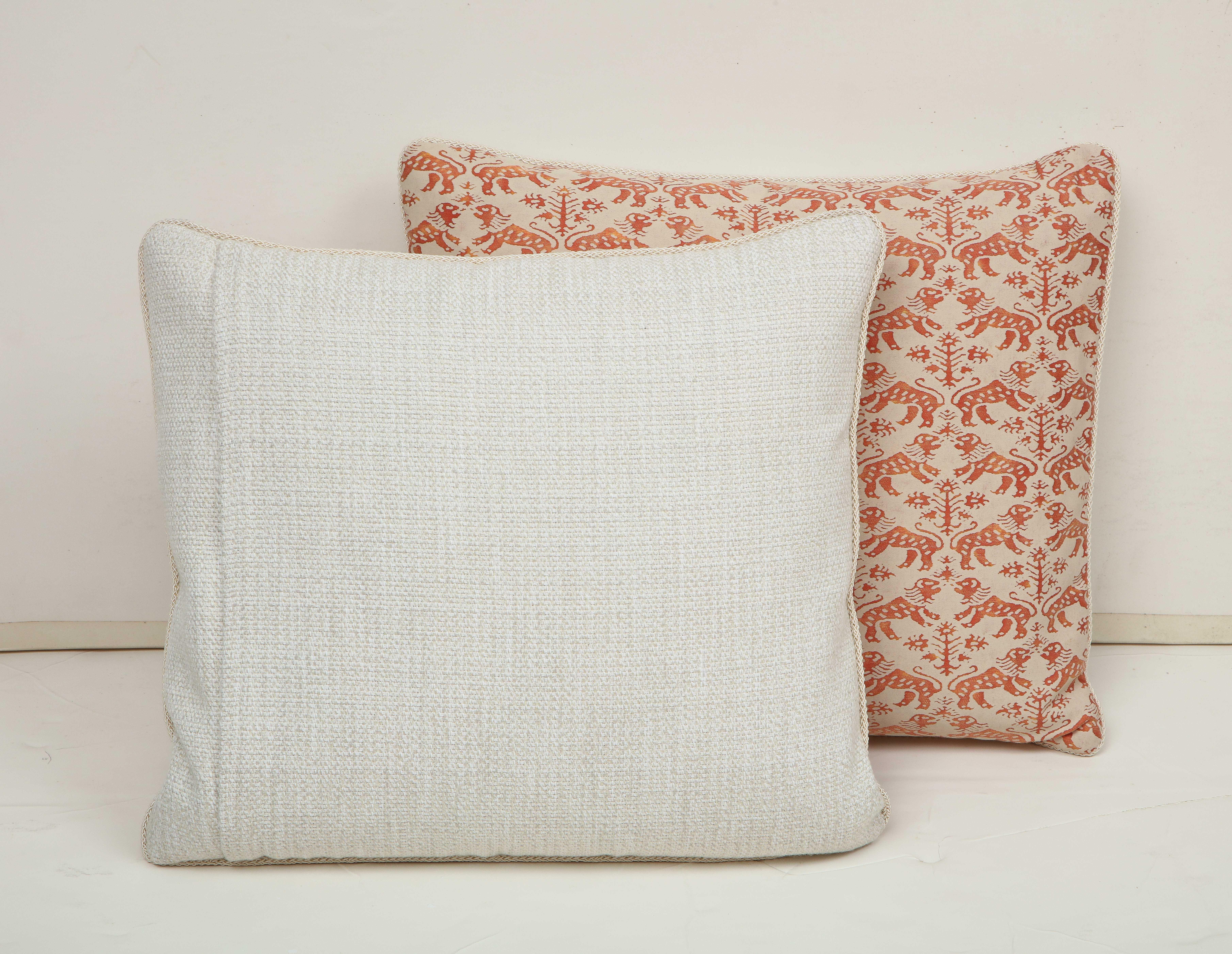 Contemporary Fortuny Pillow in Orange and Cream