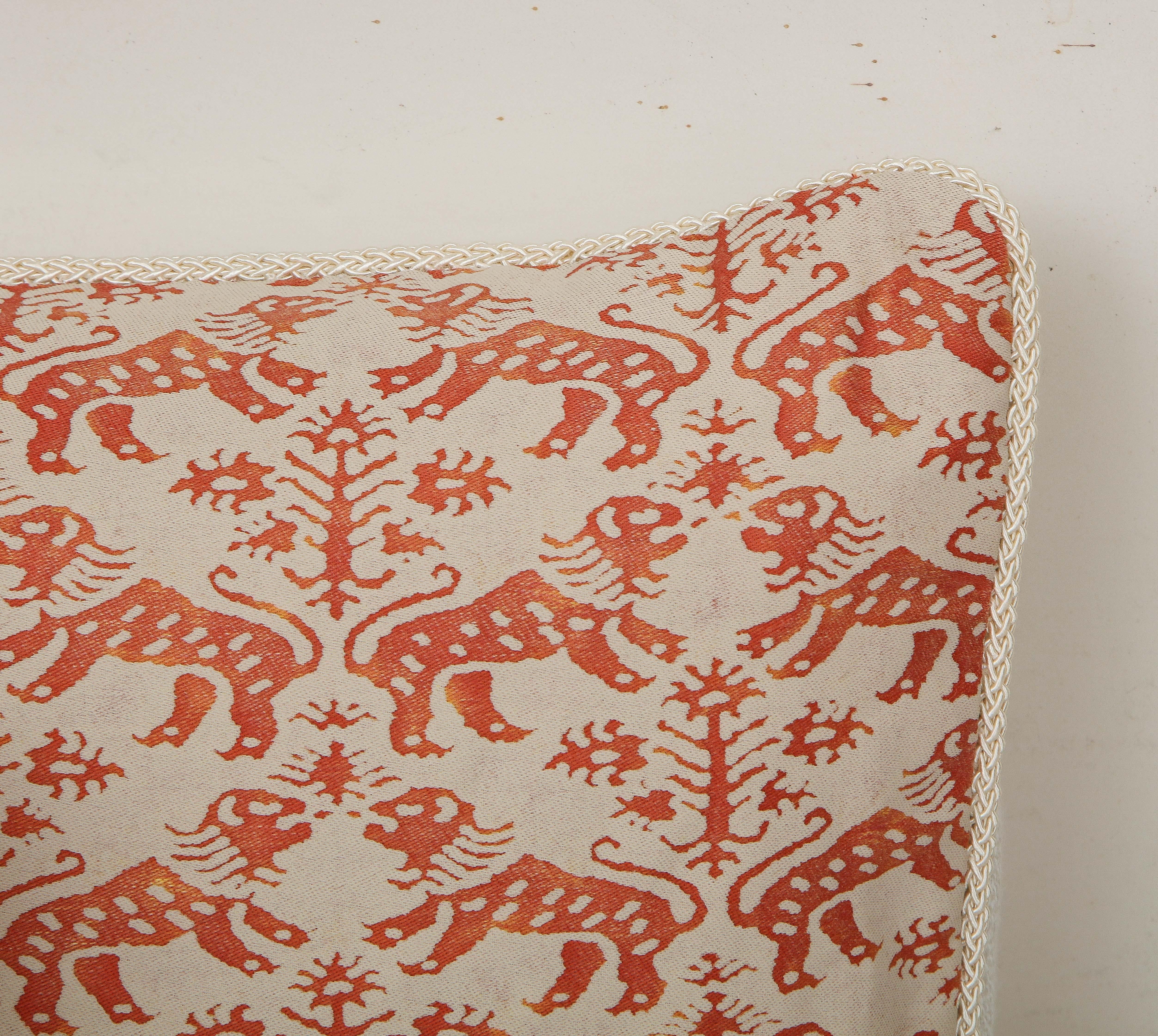 Silk Fortuny Pillow in Orange and Cream
