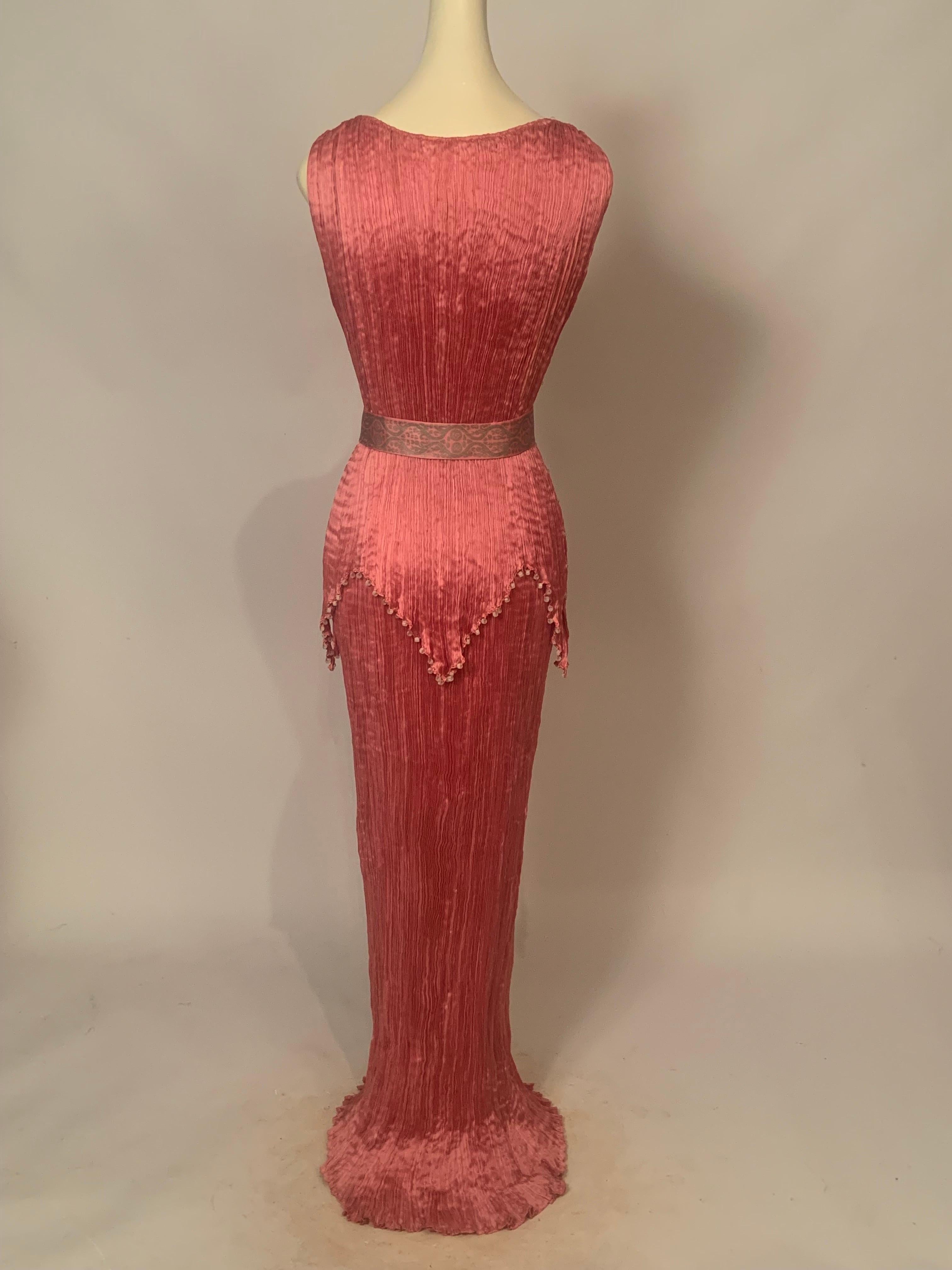 Fortuny Rose Silk Peplos Dress with Stenciled Belt and Venetian Glass Beads 5