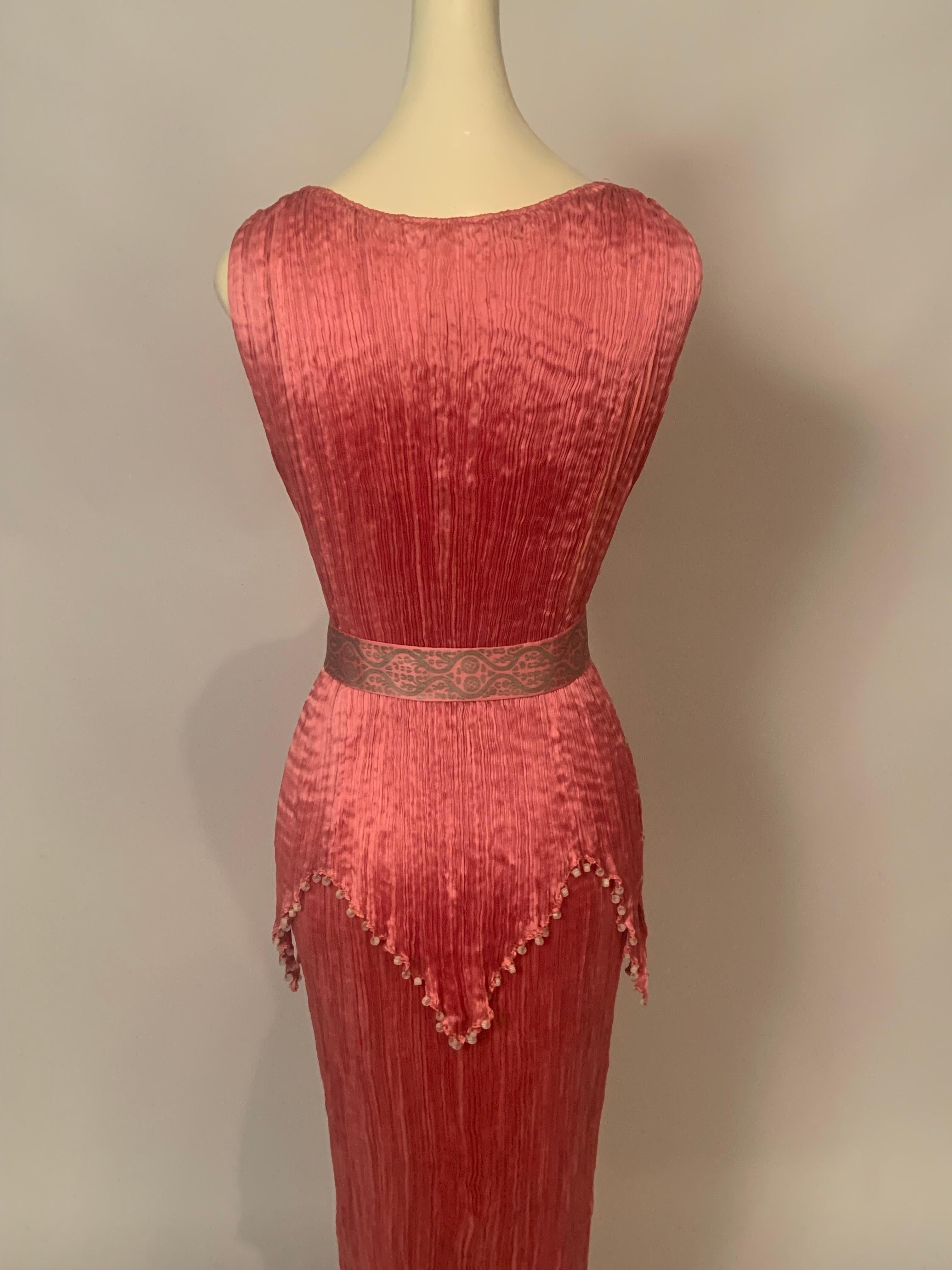 Fortuny Rose Silk Peplos Dress with Stenciled Belt and Venetian Glass Beads 6