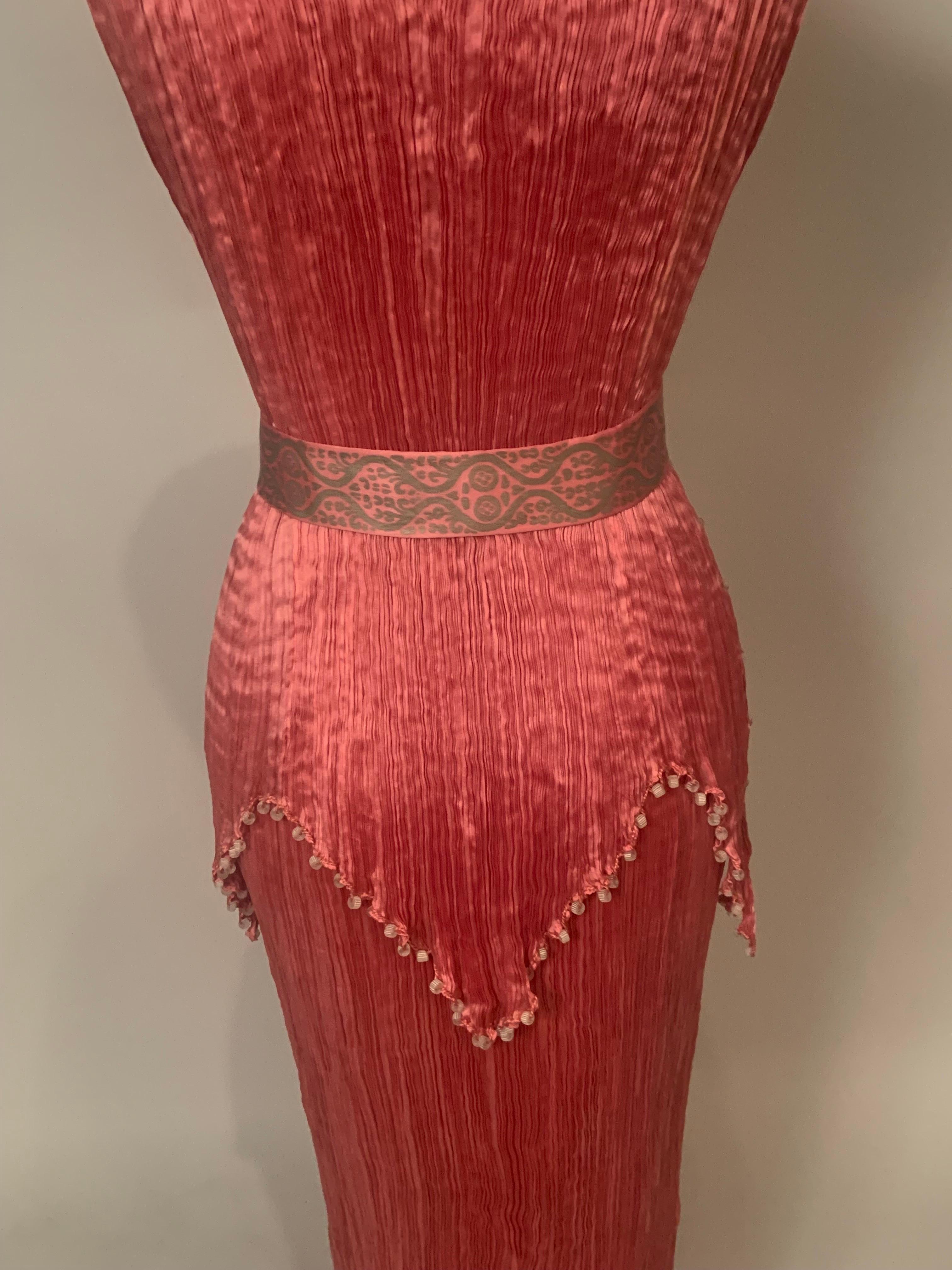 Fortuny Rose Silk Peplos Dress with Stenciled Belt and Venetian Glass Beads 8
