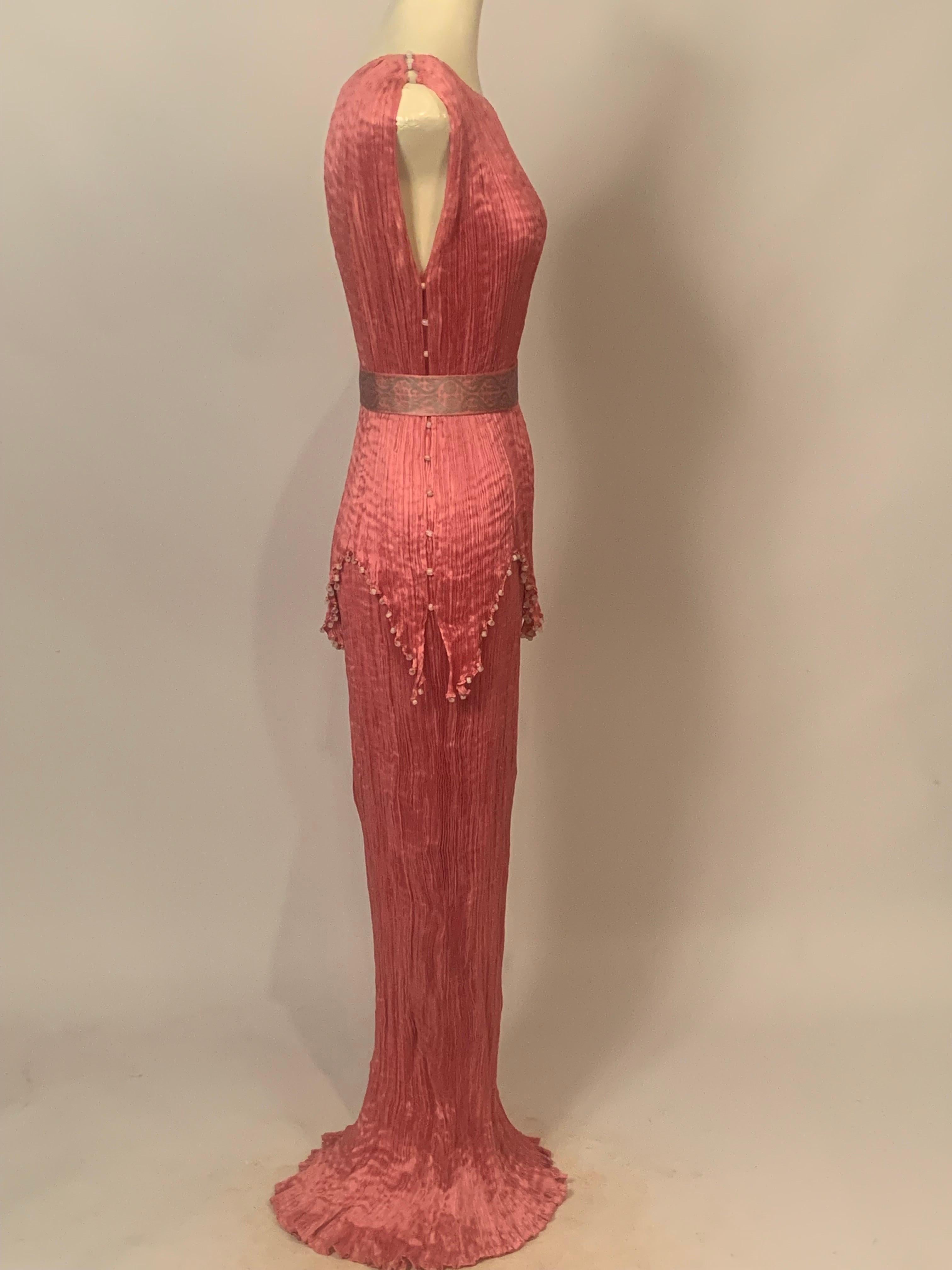 Fortuny Rose Silk Peplos Dress with Stenciled Belt and Venetian Glass Beads 9