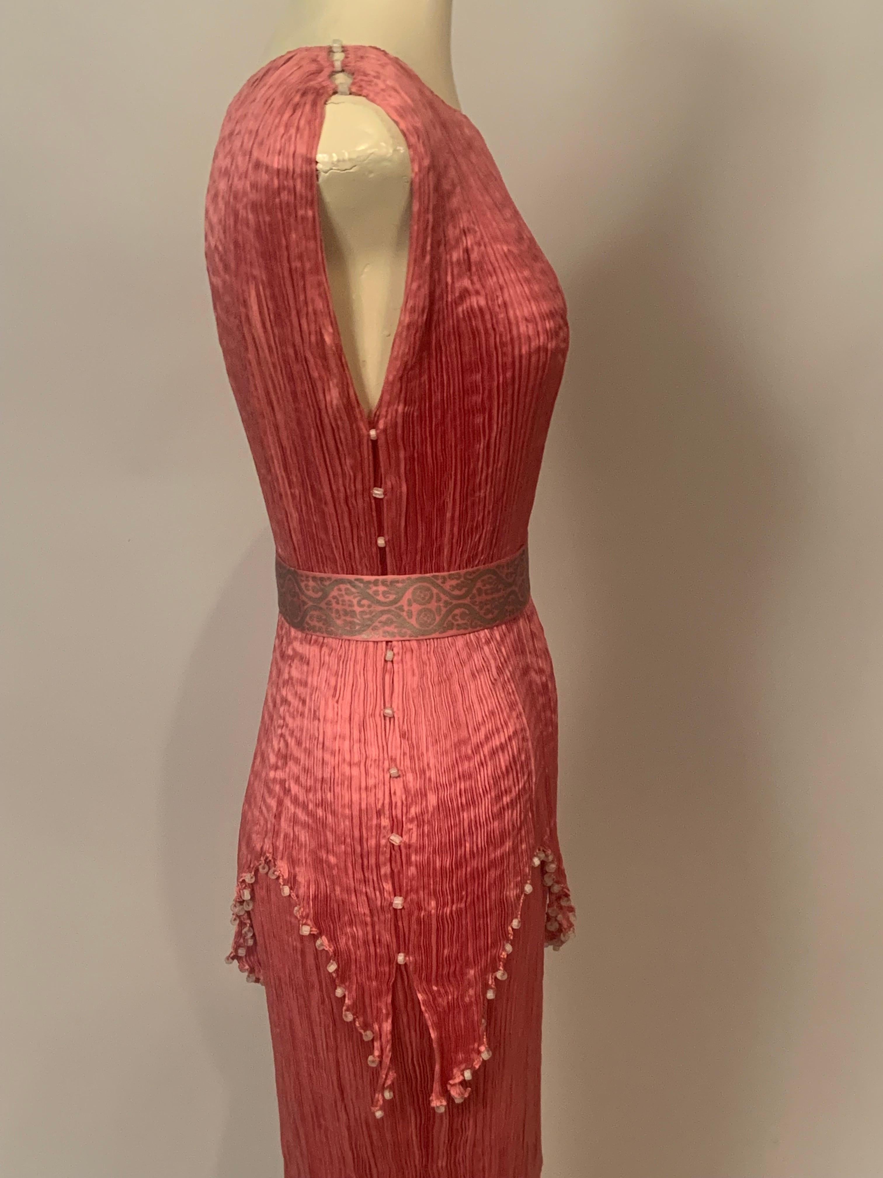 Fortuny Rose Silk Peplos Dress with Stenciled Belt and Venetian Glass Beads 10