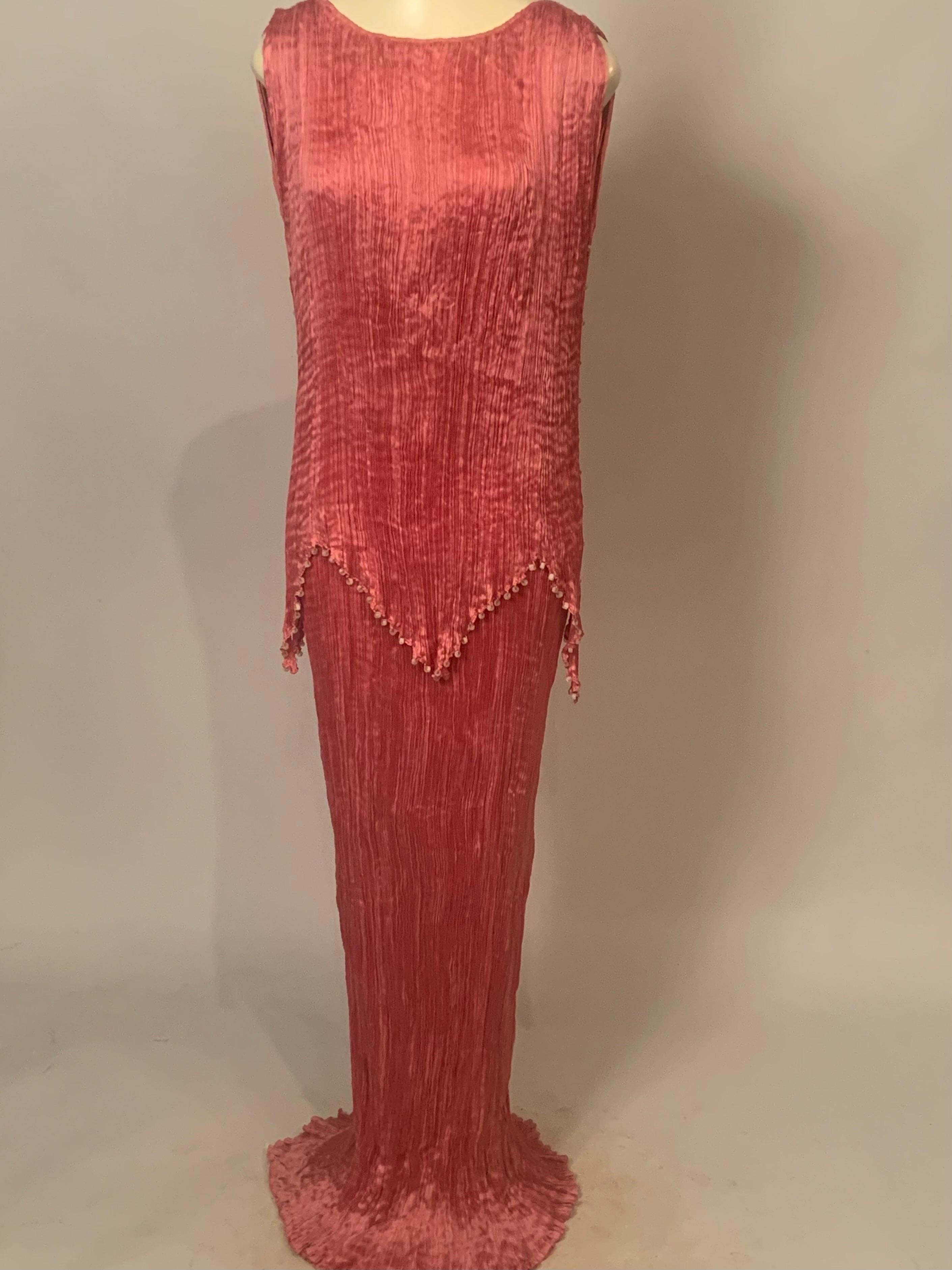 Fortuny Rose Silk Peplos Dress with Stenciled Belt and Venetian Glass Beads 12