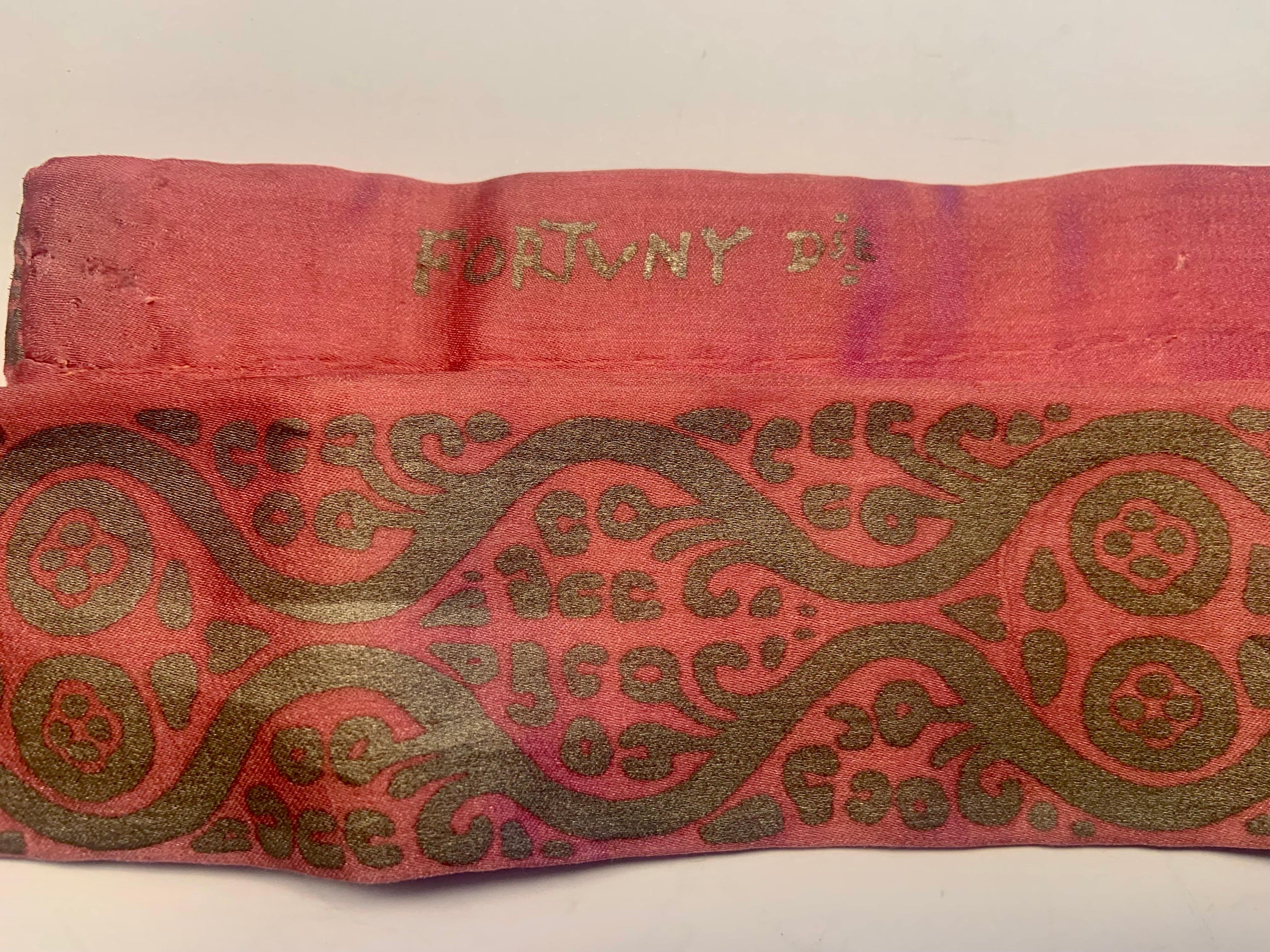 Fortuny Rose Silk Peplos Dress with Stenciled Belt and Venetian Glass Beads 14