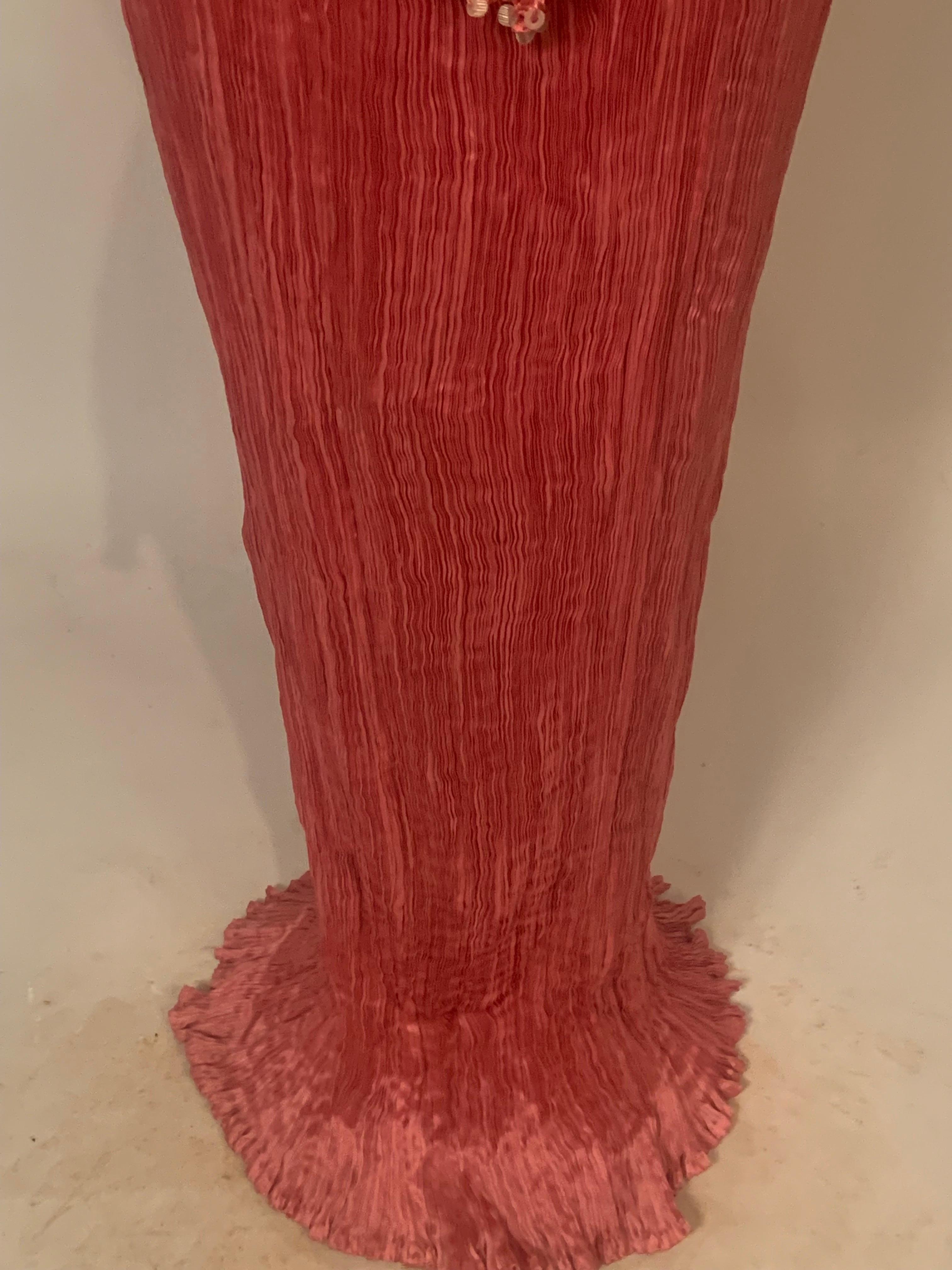 Women's Fortuny Rose Silk Peplos Dress with Stenciled Belt and Venetian Glass Beads