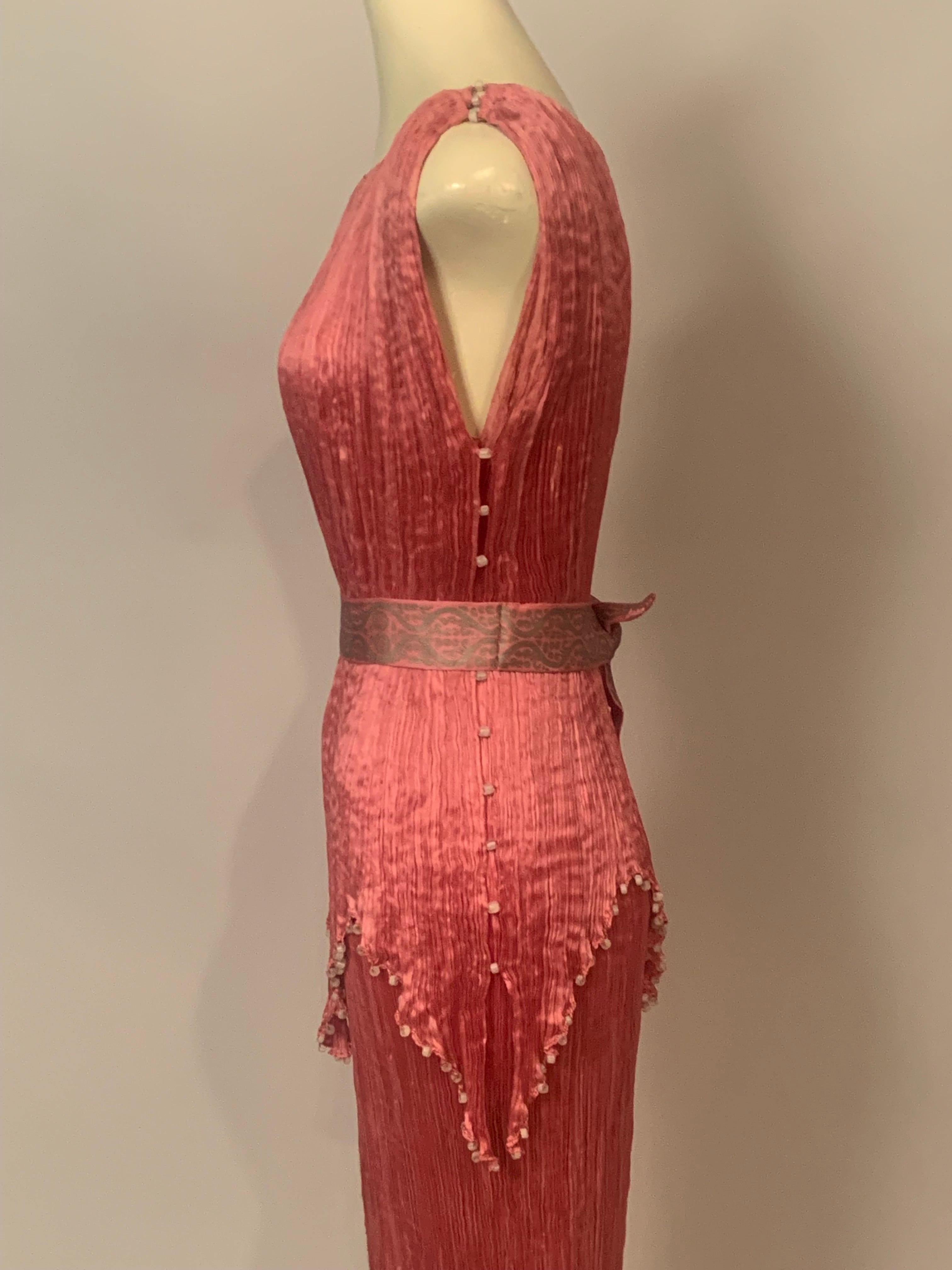 Fortuny Rose Silk Peplos Dress with Stenciled Belt and Venetian Glass Beads 2