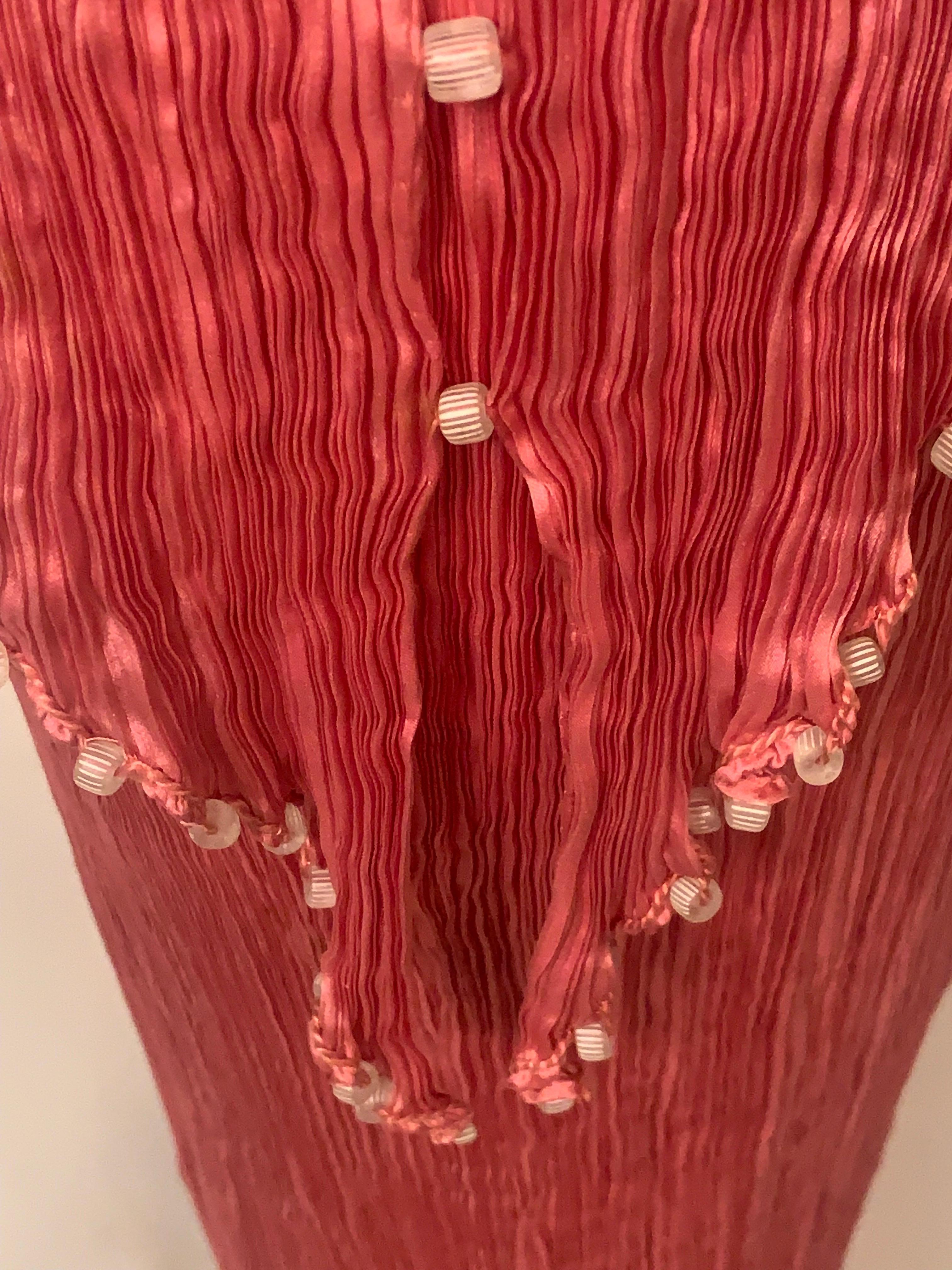 Fortuny Rose Silk Peplos Dress with Stenciled Belt and Venetian Glass Beads 4